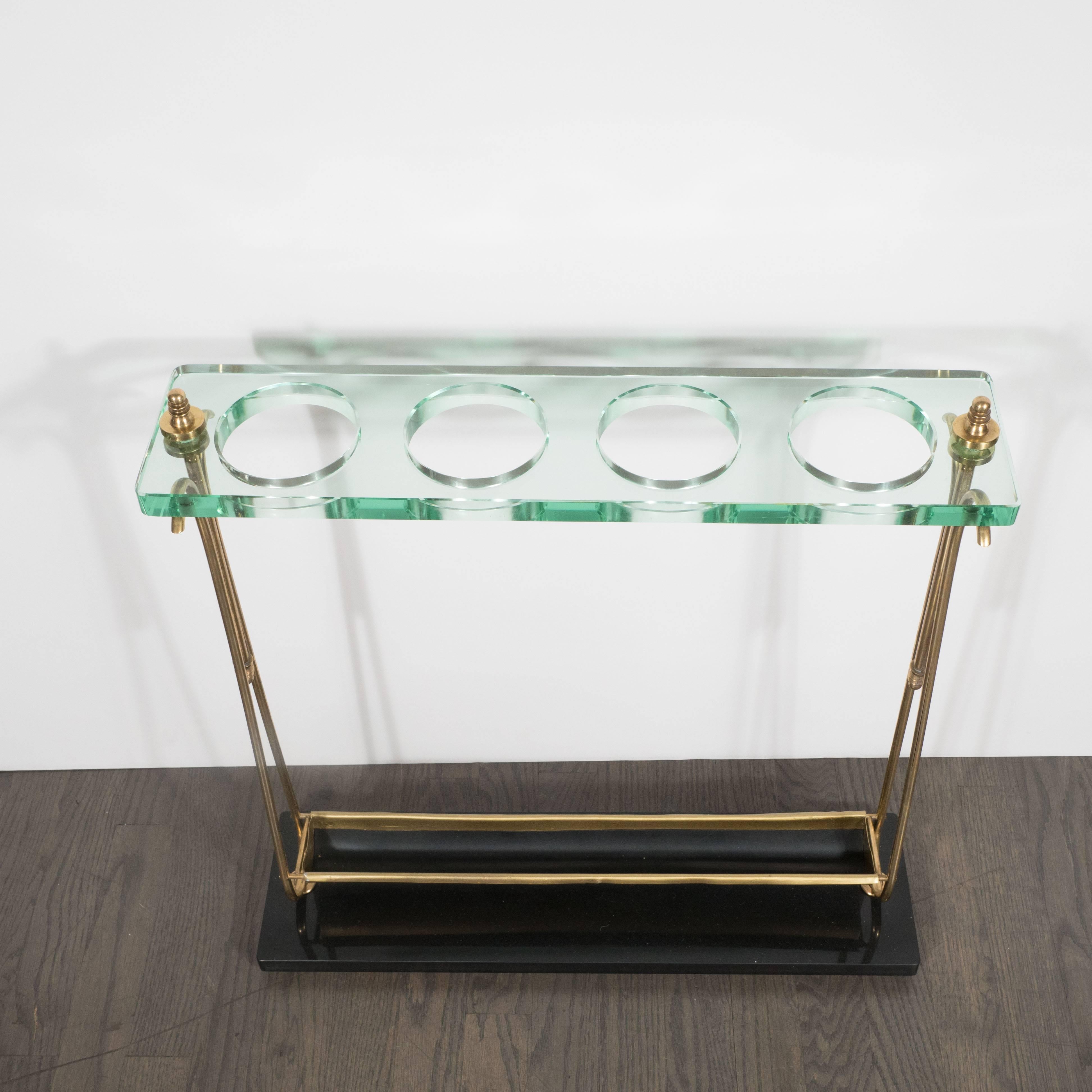 Italian Mid-Century Modern Brass and Marble Umbrella Stand in the Manner of Fontana Arte
