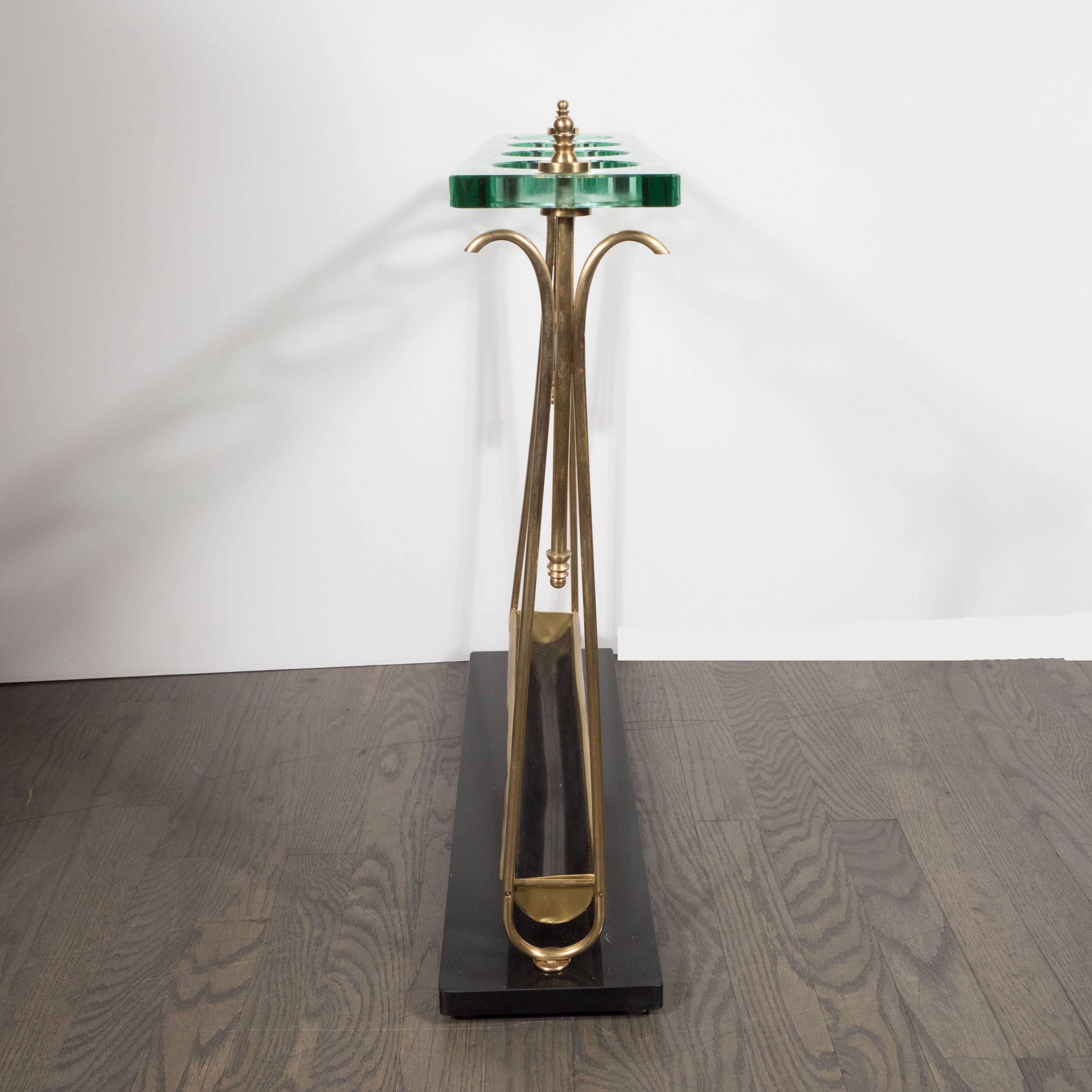 Mid-Century Modern Brass and Marble Umbrella Stand in the Manner of Fontana Arte In Excellent Condition In New York, NY