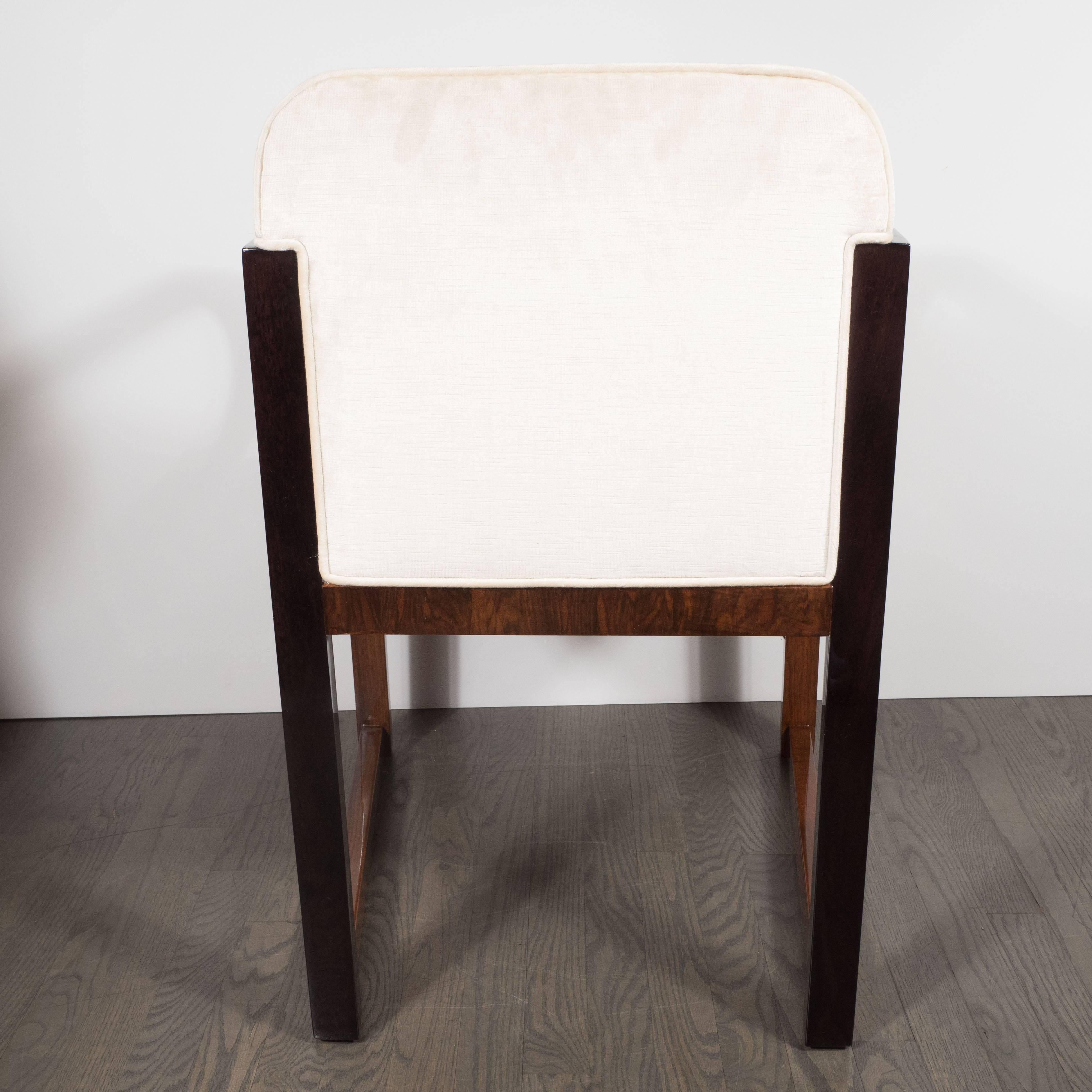 Streamlined Art Deco Polished Walnut Occasional Chair with Ebonized Walnut Arms 1