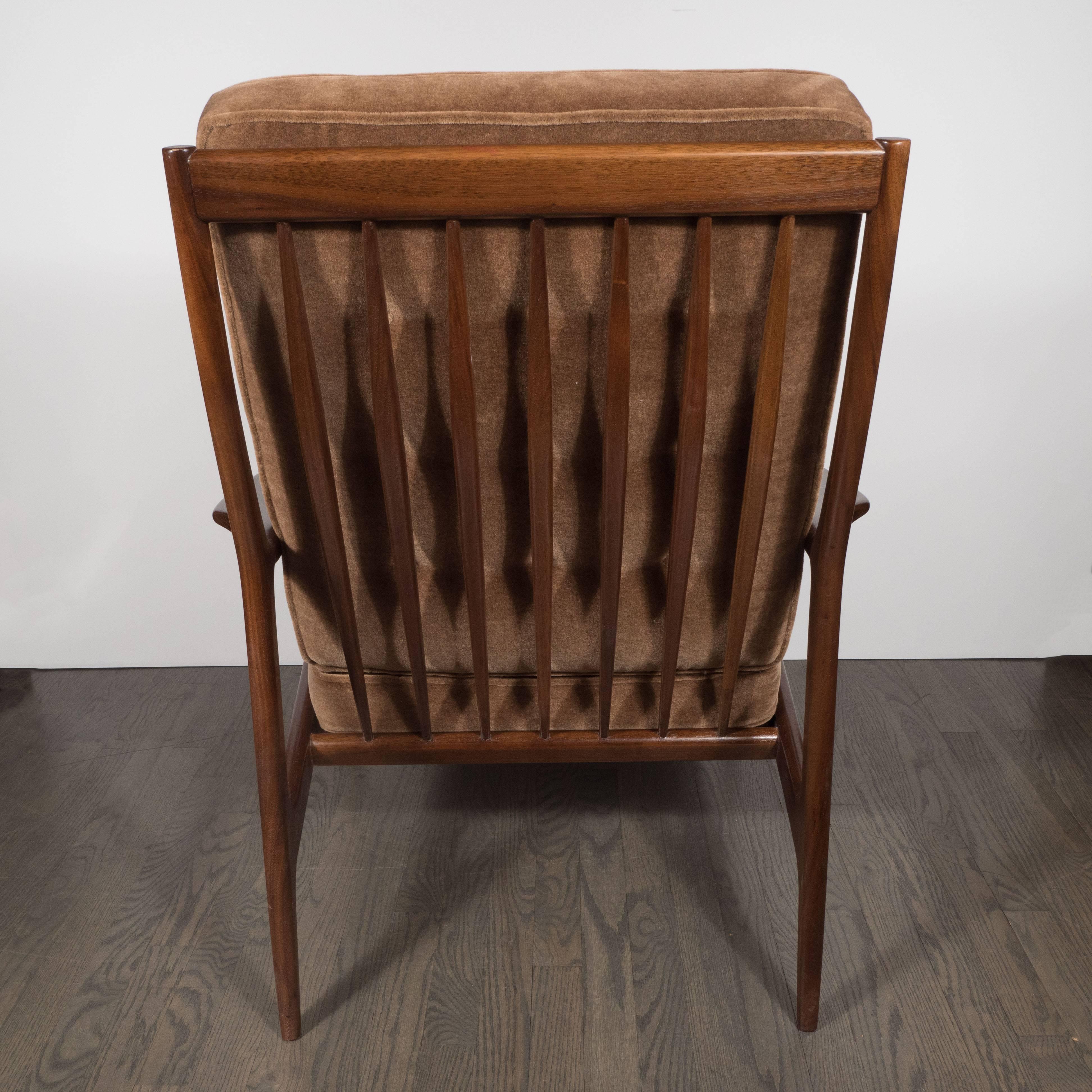 Late 20th Century Mid-Century Modern Hand Rubbed Walnut Armchair in Brown Mohair by Milo Baughman