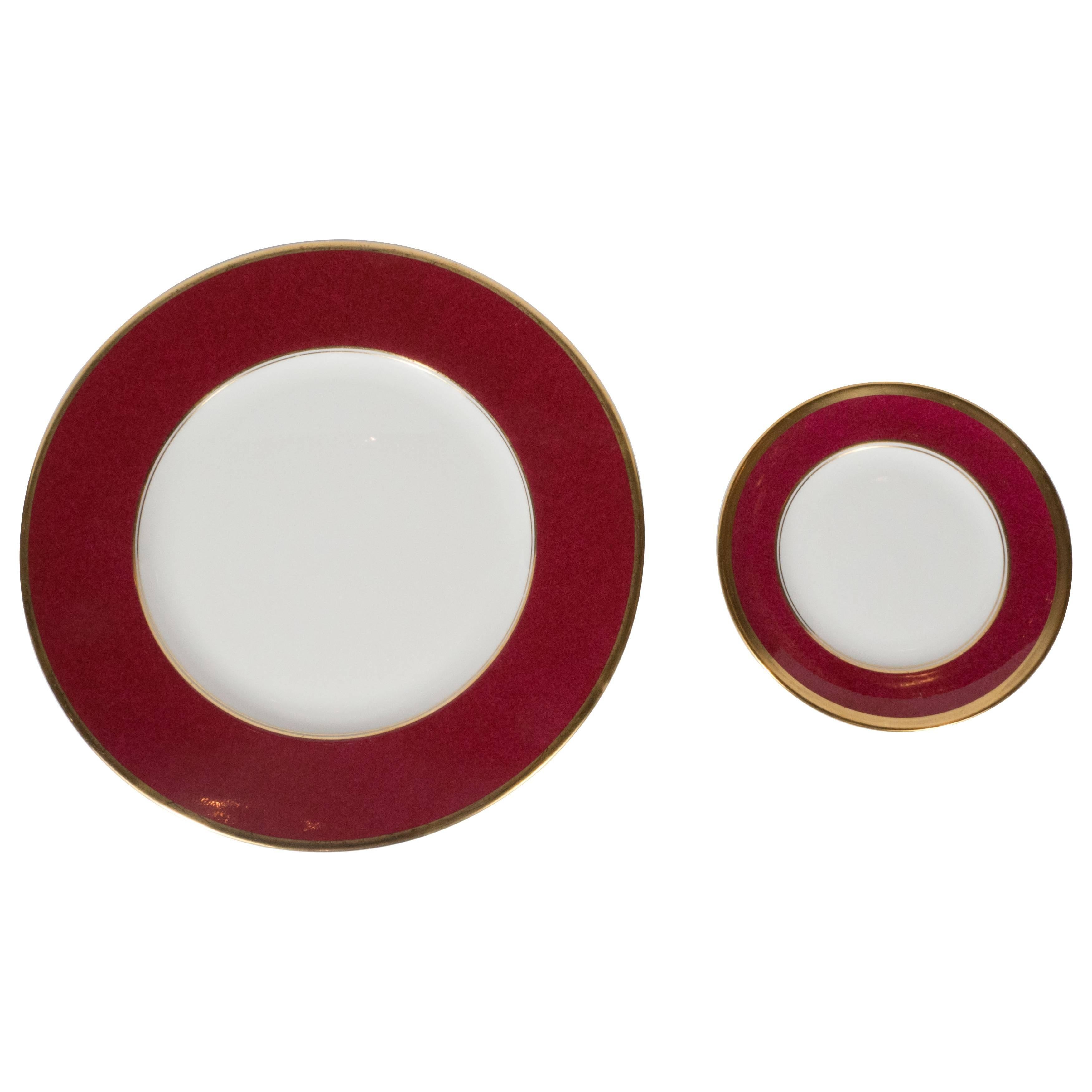 Set of 36 Dining Plates 24-Karat Gold and Ruby Hand-Painted Porcelain, Coalport