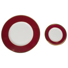 Vintage Set of 36 Dining Plates 24-Karat Gold and Ruby Hand-Painted Porcelain, Coalport