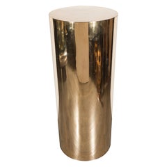 Sleek Mid-Century Modern Cylindrical Brass Pedestal