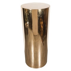 Sleek Mid-Century Modern Cylindrical Brass Pedestal