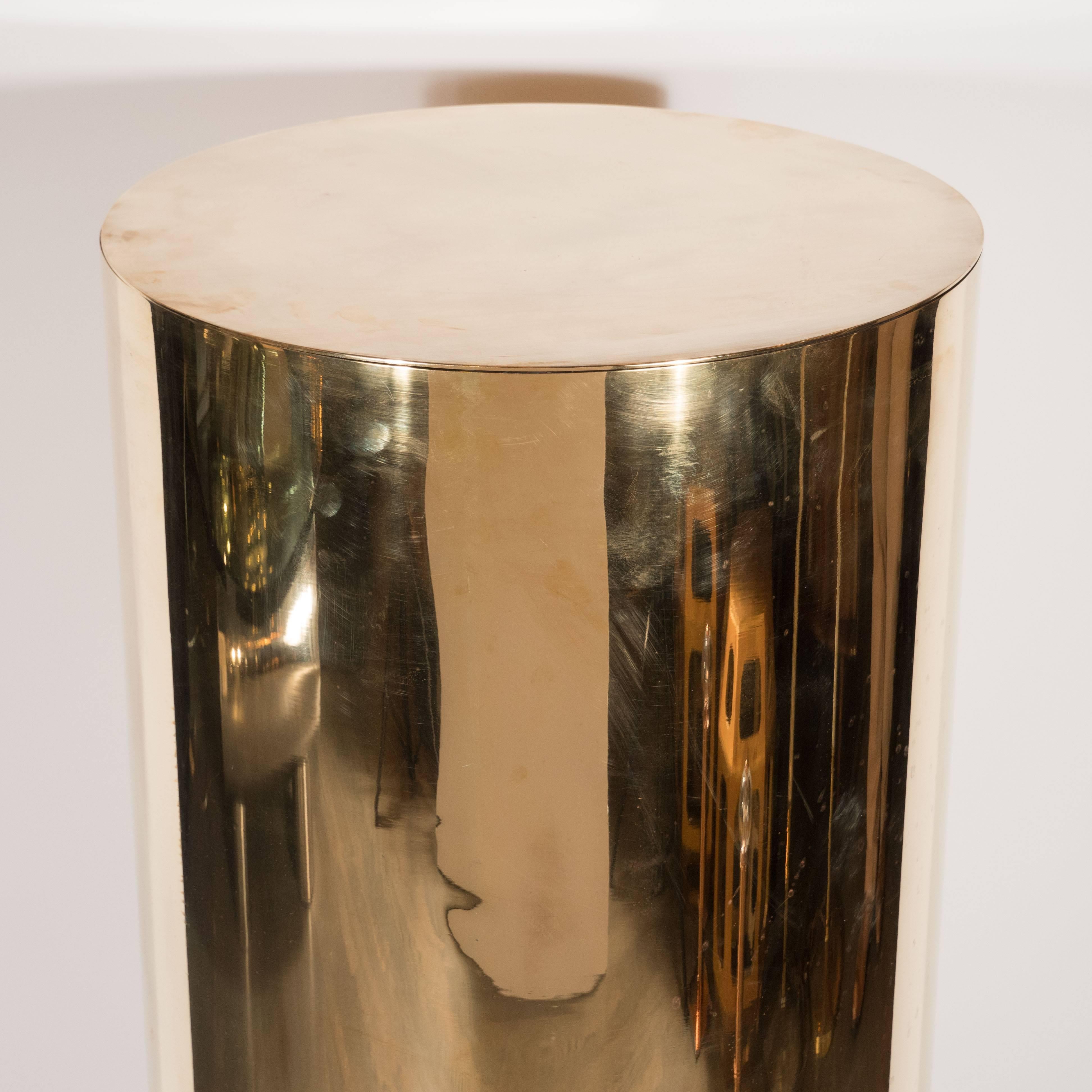 American Sleek Mid-Century Modern Cylindrical Brass Pedestal