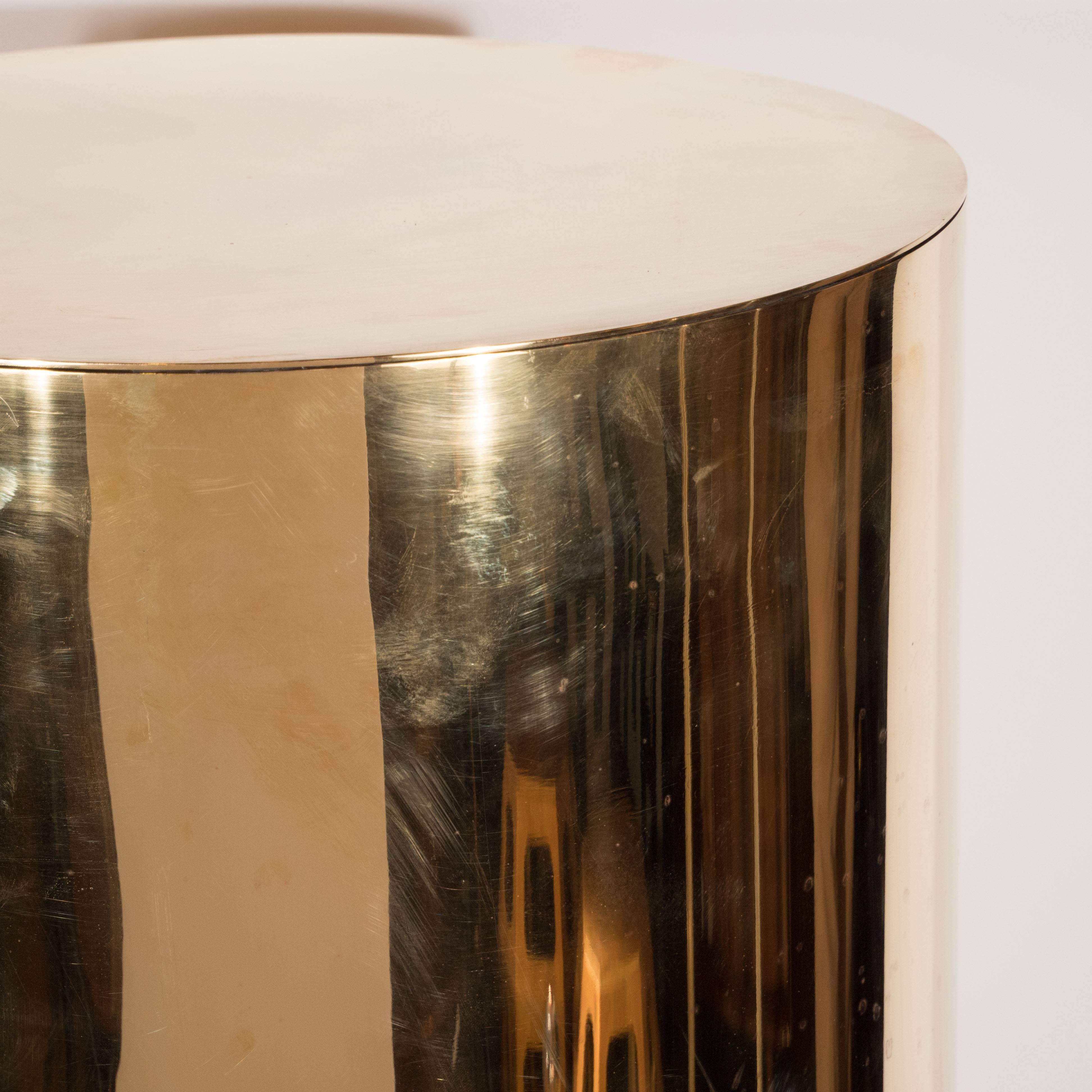 Sleek Mid-Century Modern Cylindrical Brass Pedestal In Excellent Condition In New York, NY
