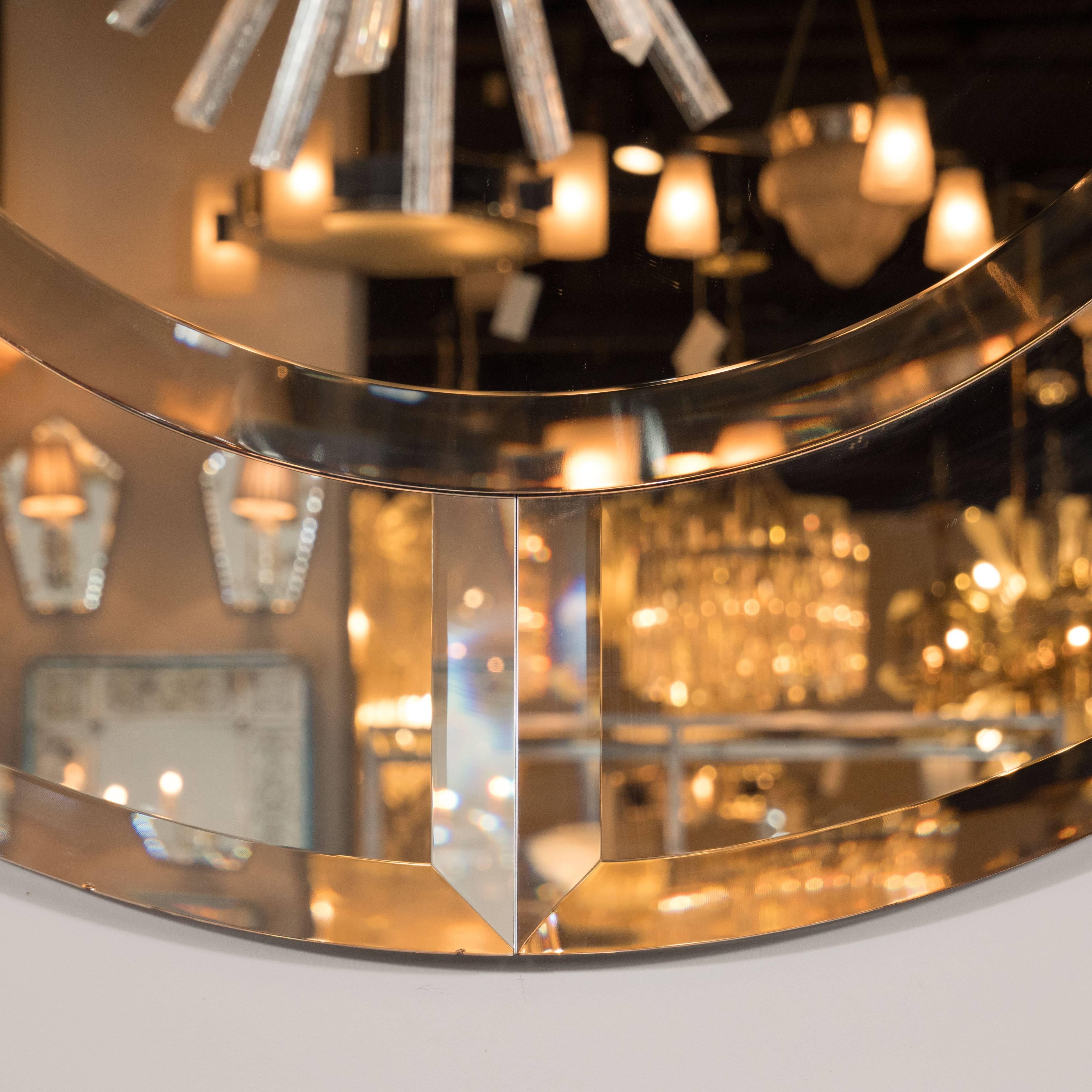 American Stunning Modernist Circular Starfire Mirror with Beveled Geometric Insets