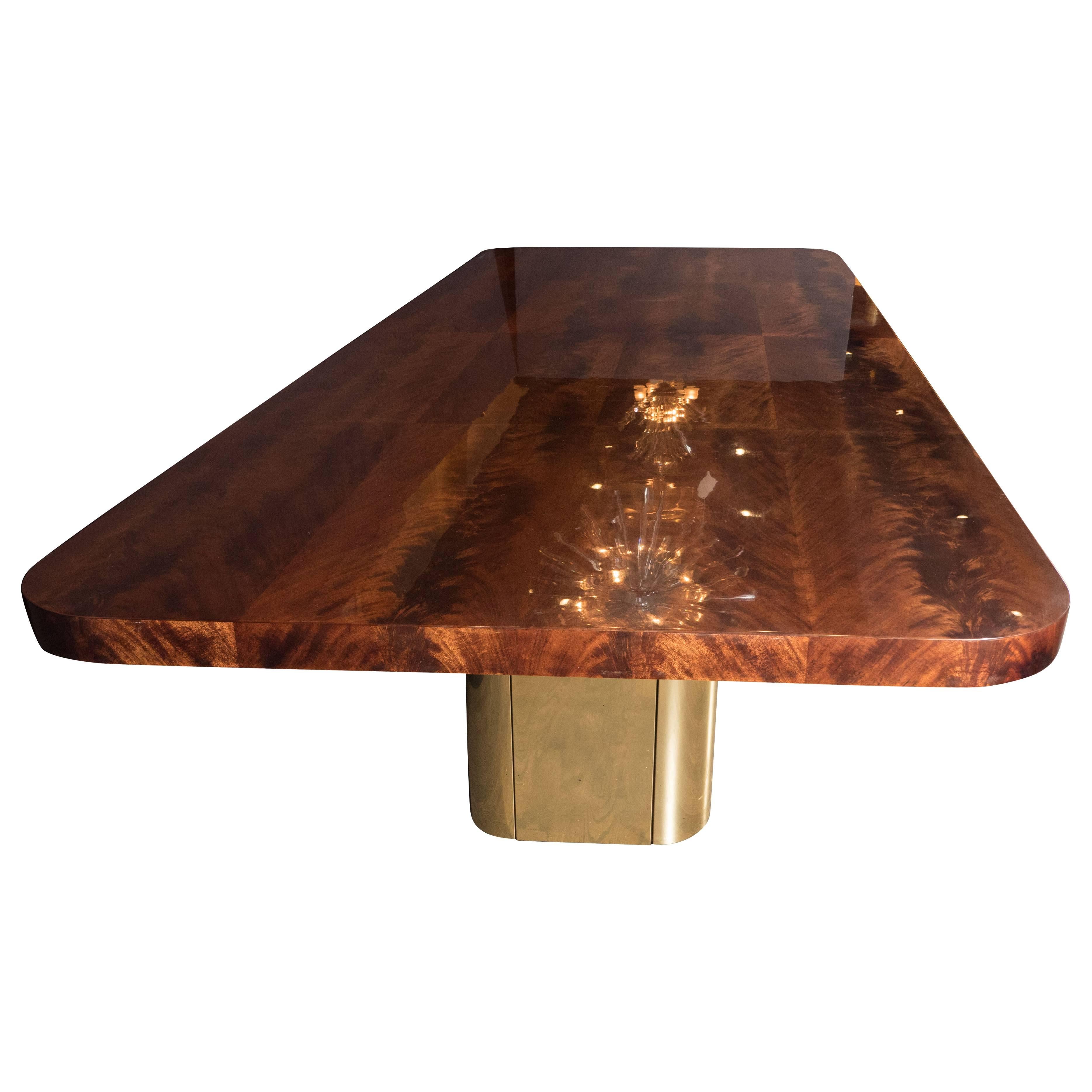 American Mid-Century Modern Bookmatched Walnut and Brass Custom Dining Table