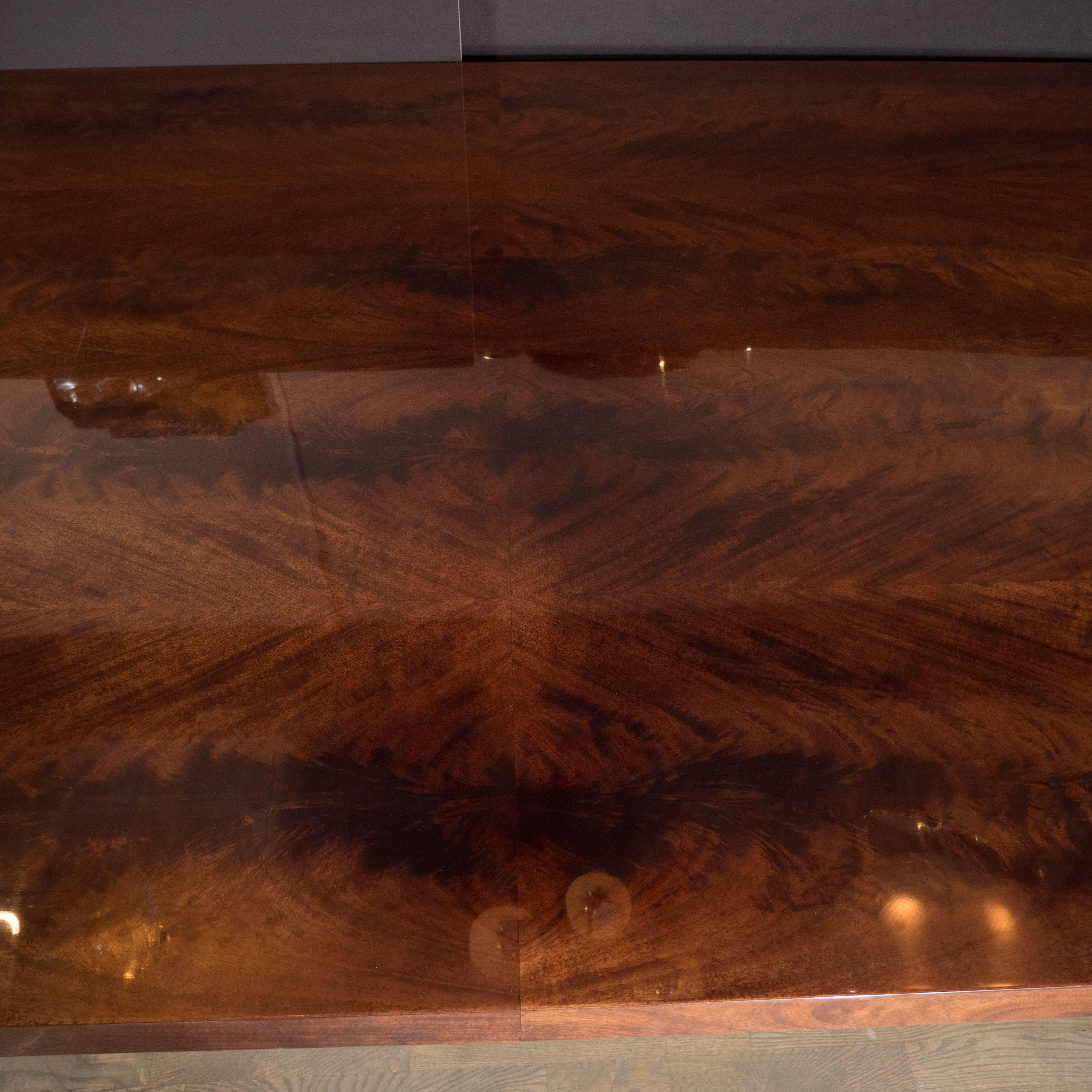 Mid-Century Modern Bookmatched Walnut and Brass Custom Dining Table 1