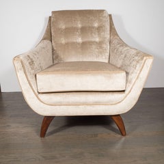 American Mid-Century Modern Chair in Burnished Walnut and Smoked Citrine Velvet