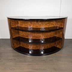 American Art Deco Book-Matched Burled Carpathian Elm and Black Lacquer Desk