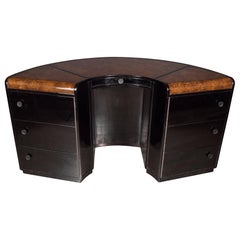 American Art Deco Book-Matched Burled Carpathian Elm and Black Lacquer Desk