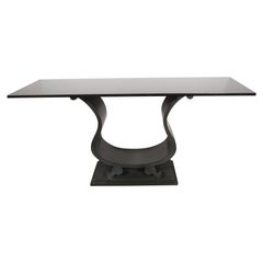 Mid-Century Modern Black Patinated Bronze U-Form Console with Black Marble Top