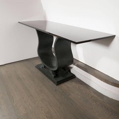 Mid-Century Modern Black Patinated Bronze U-Form Console with Black Marble Top