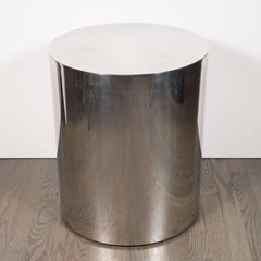 American Mid-Century Modern Cylindrical Chrome Side Table or Pedestal