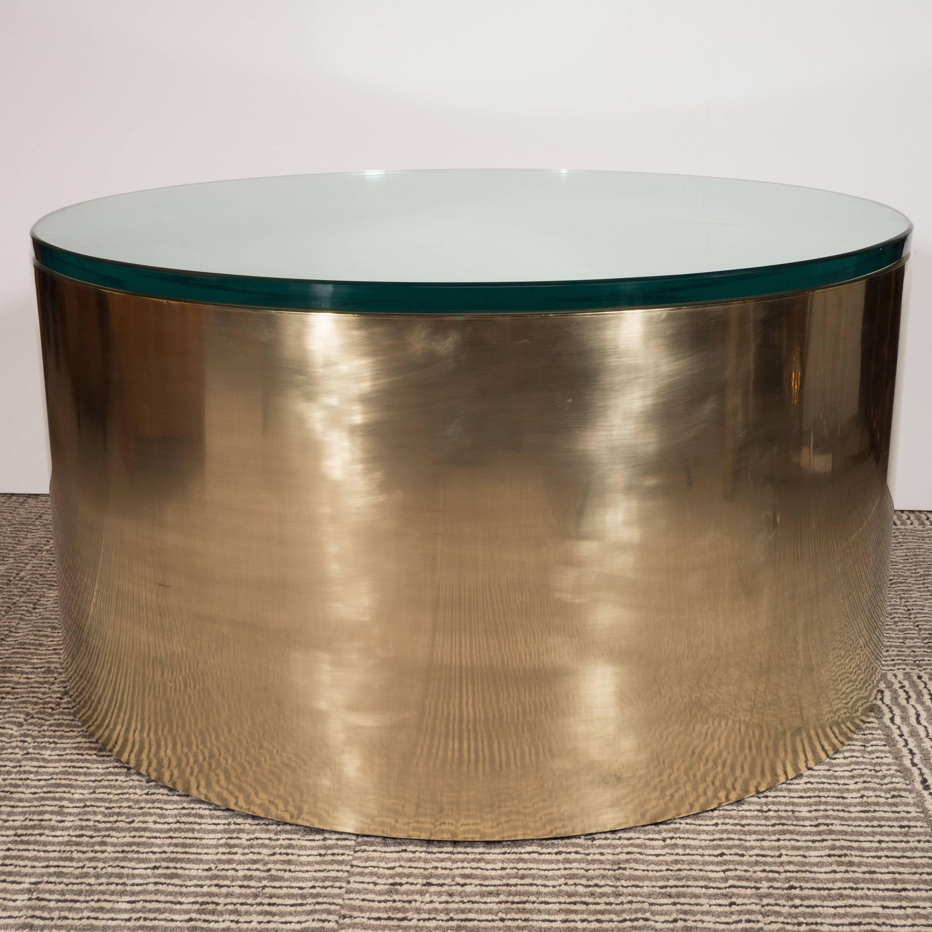 American Mid-Century Modern Brass and Glass Cocktail Table in the Manner of Karl Springer