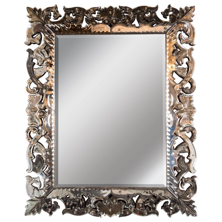 Exquisite French Art Deco Etched and Chain Beveled Mirror at 1stDibs