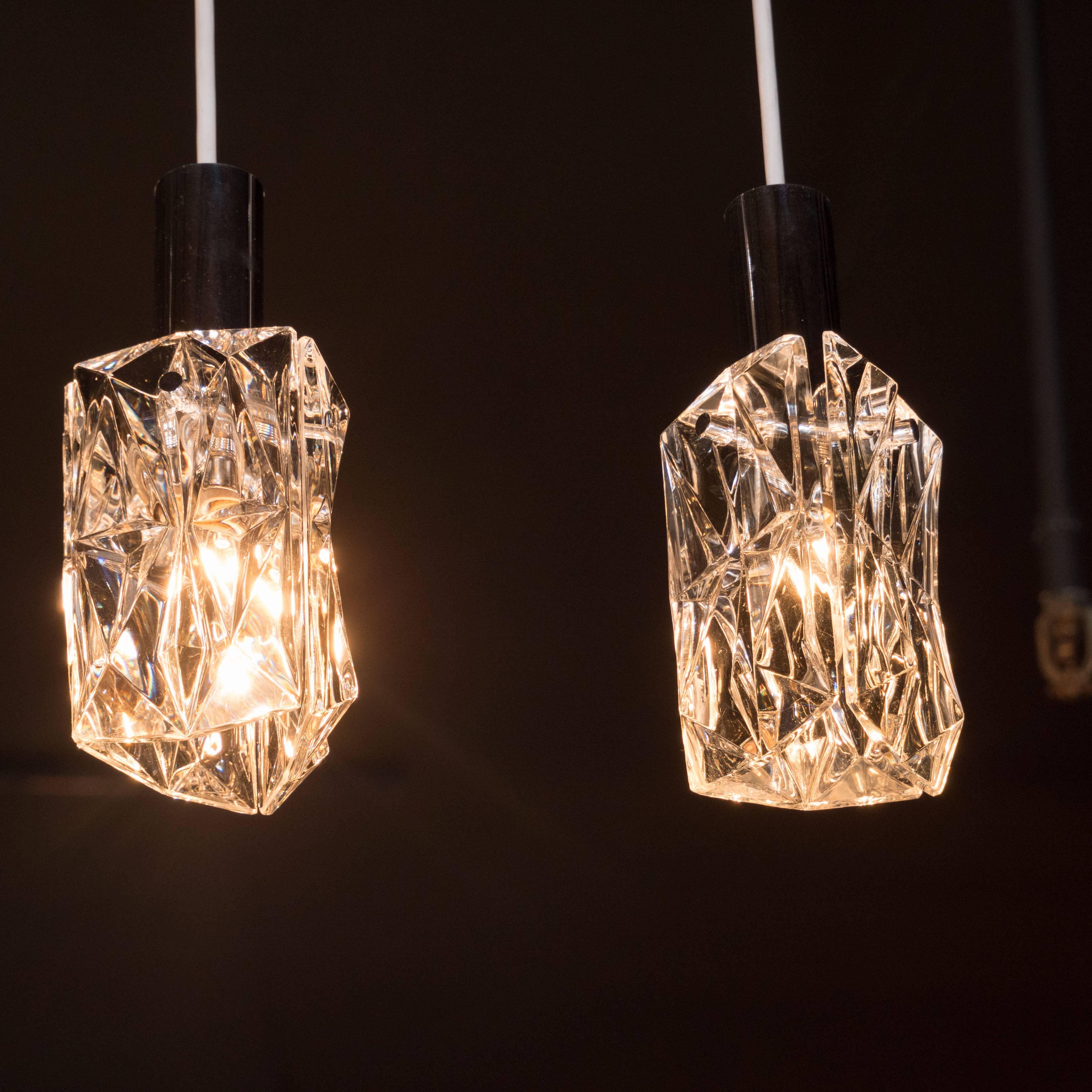 Pair of Mid-Century Modern Pressed Crystal Pendants by Kinkeldey In Excellent Condition In New York, NY