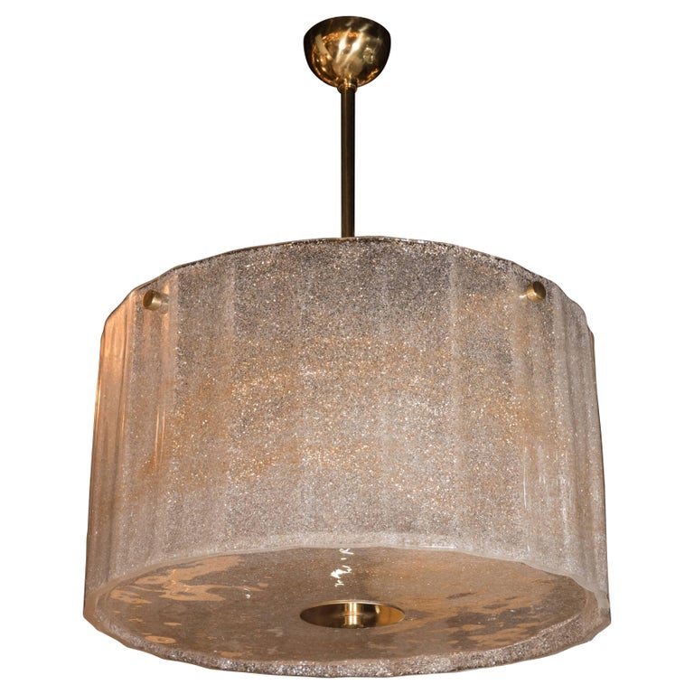 Midcentury Gold Flecked Murano Glass Drum Shade Chandelier With Midcentury Gold Flecked Murano Glass Drum Shade Chandelier With Brass Ings For