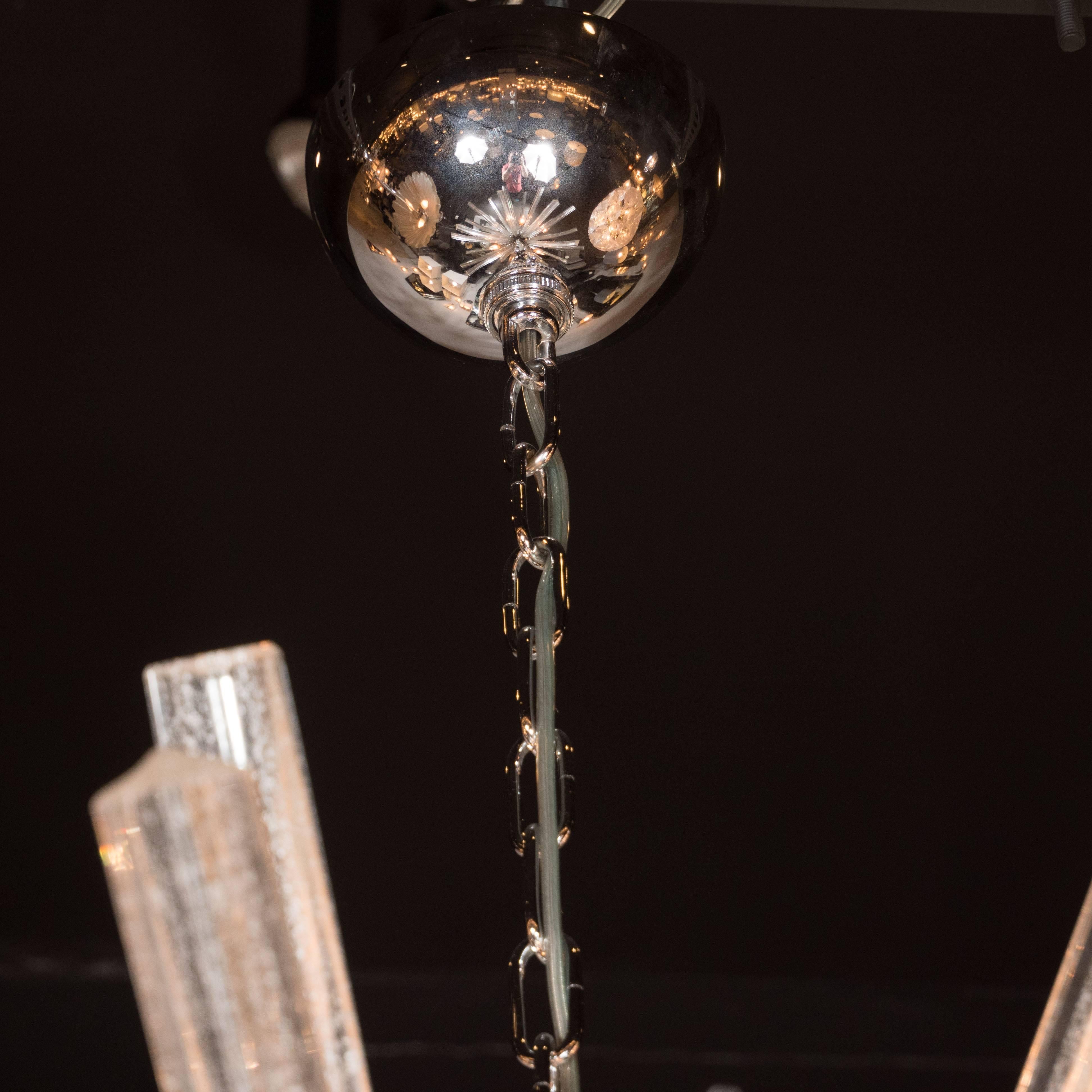Contemporary Murano Glass Triedre Chrome Sputnik Chandelier with 24-Carat White Gold Flecks For Sale