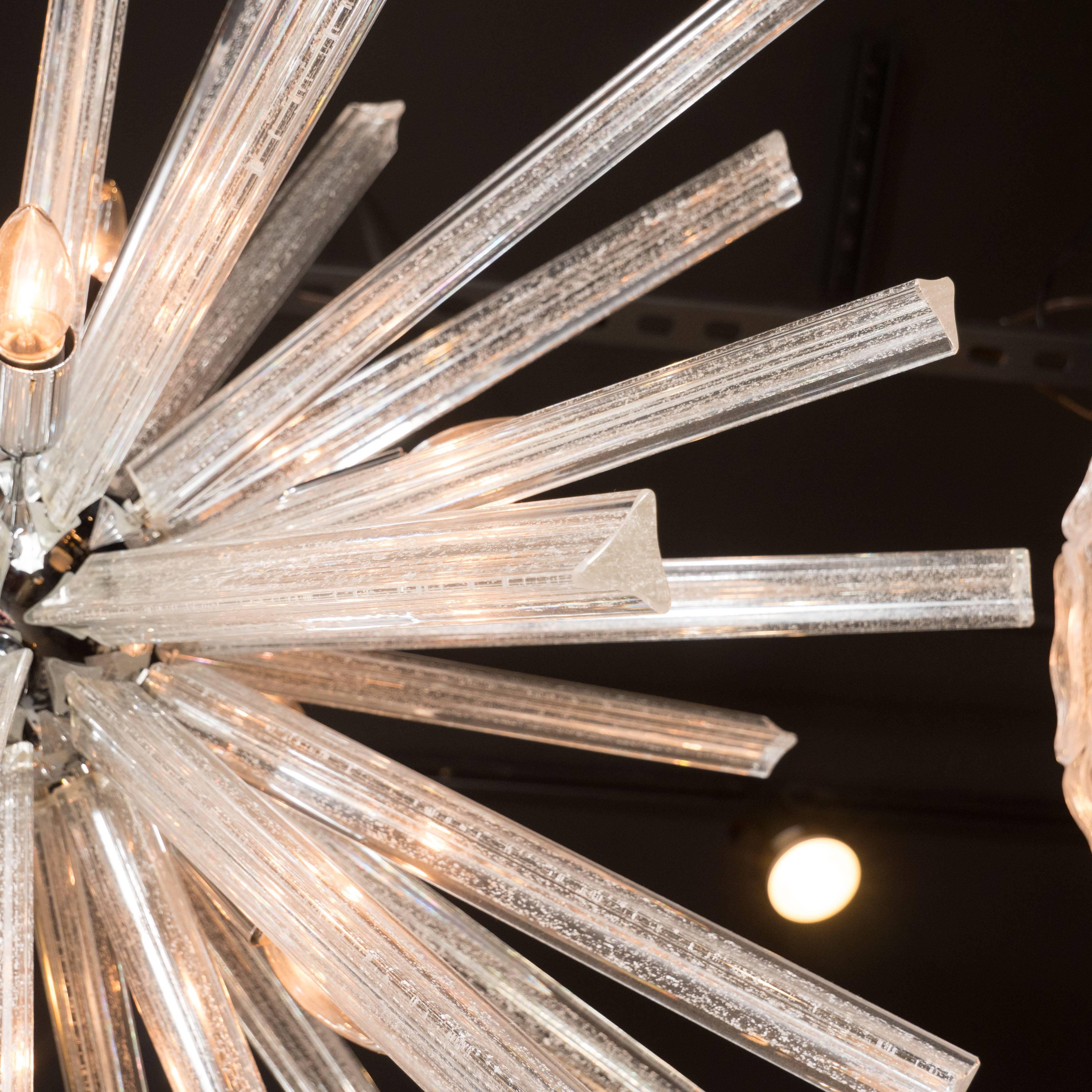 Murano Glass Triedre Chrome Sputnik Chandelier with 24-Carat White Gold Flecks For Sale 2