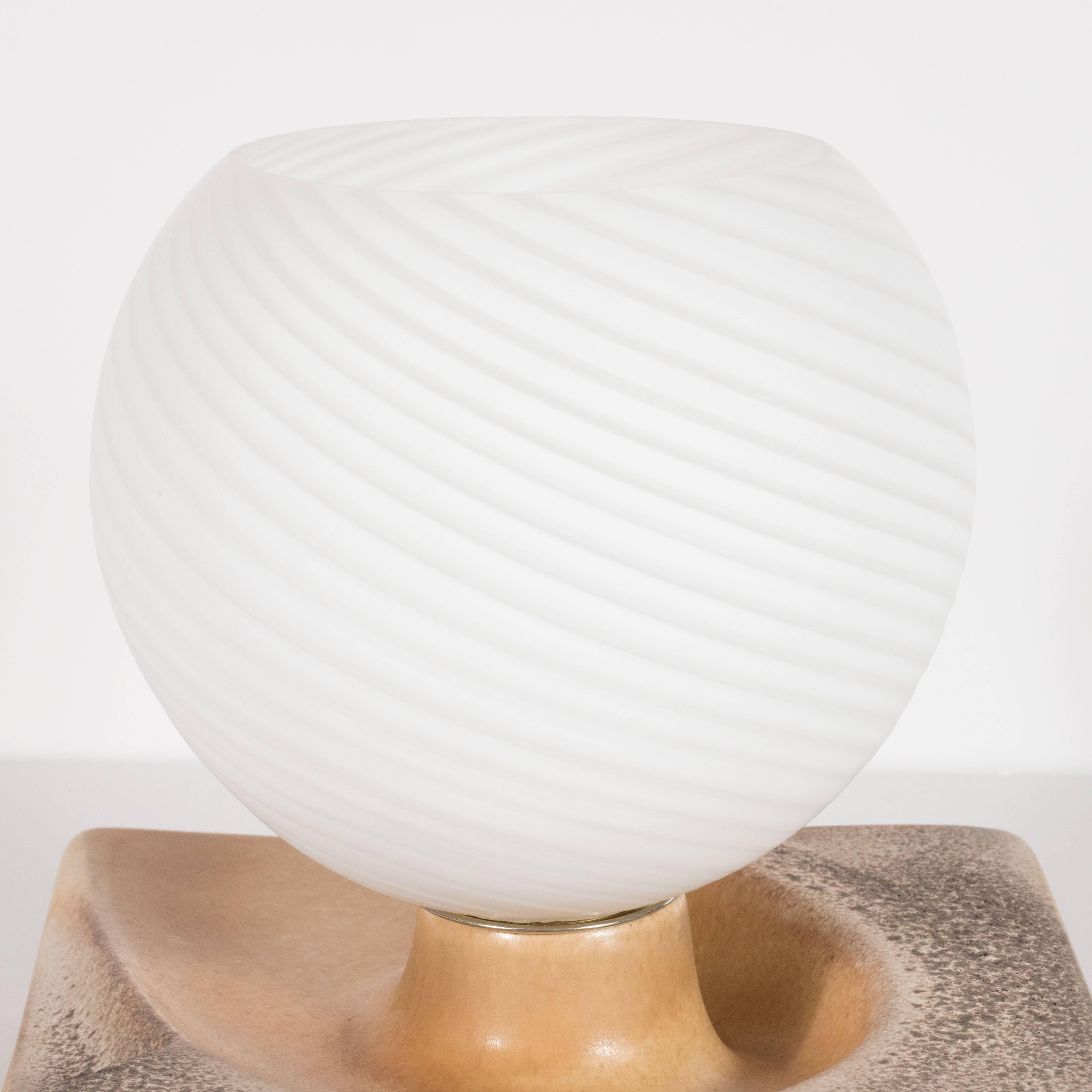 Mid-Century Modern Ceramic and Frosted Glass Swirling Globe Uplight For Sale 1