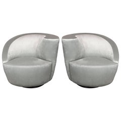 Vintage Pair of Swiveling "Nautilus" Chairs by Vladimir Kagan in Smoked Platinum