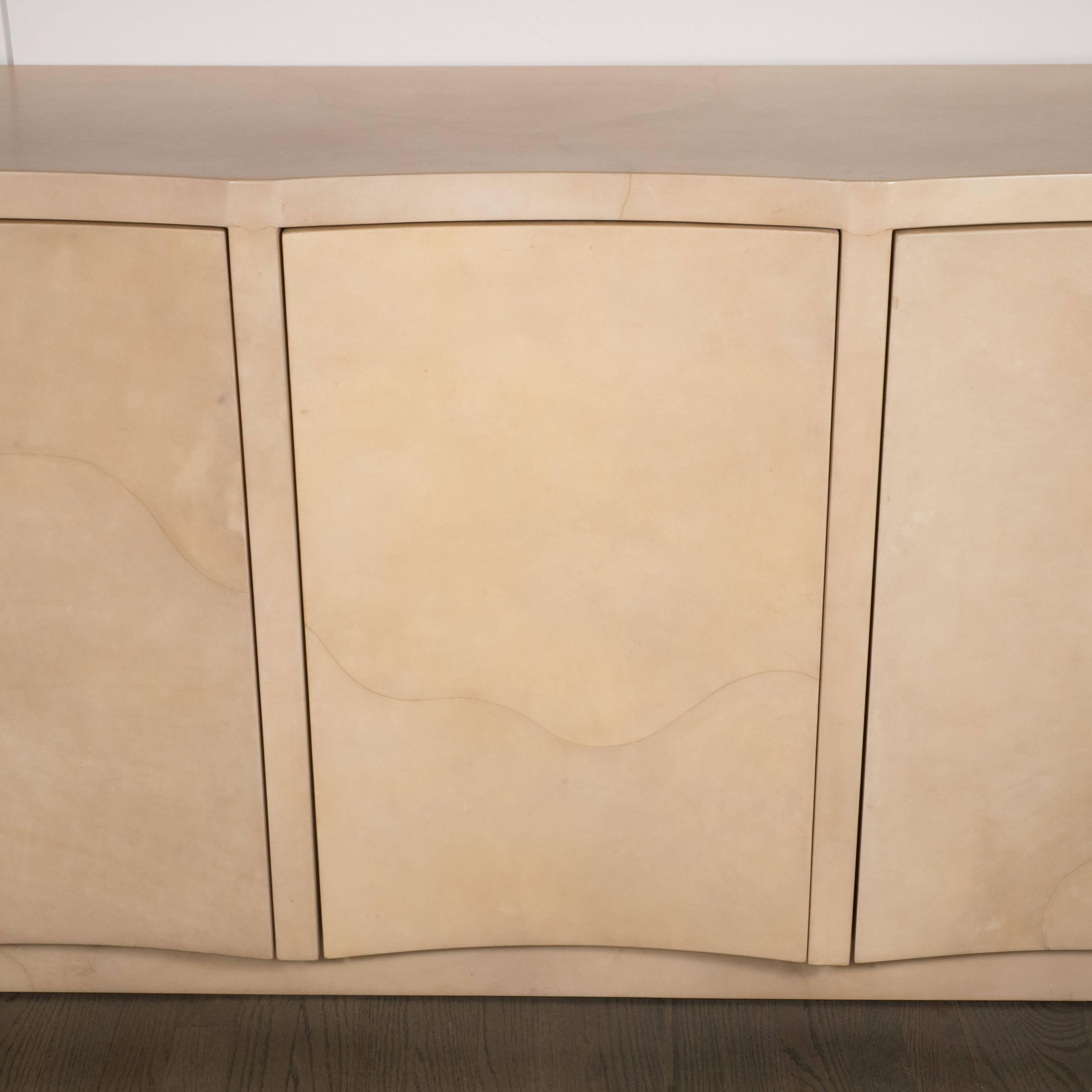 American Modernist Lacquered Goat Skin Cabinet or Sideboard, Manner of Karl Springer