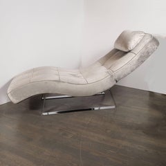Modern Sculptural Chaise with Chrome Base in Smoked Platinum Velvet
