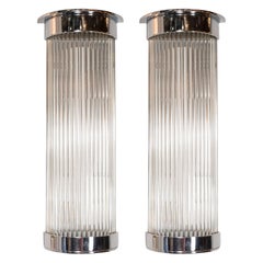 Pair of Art Deco Streamlined Machine Age Chrome and Glass Rod Sconces