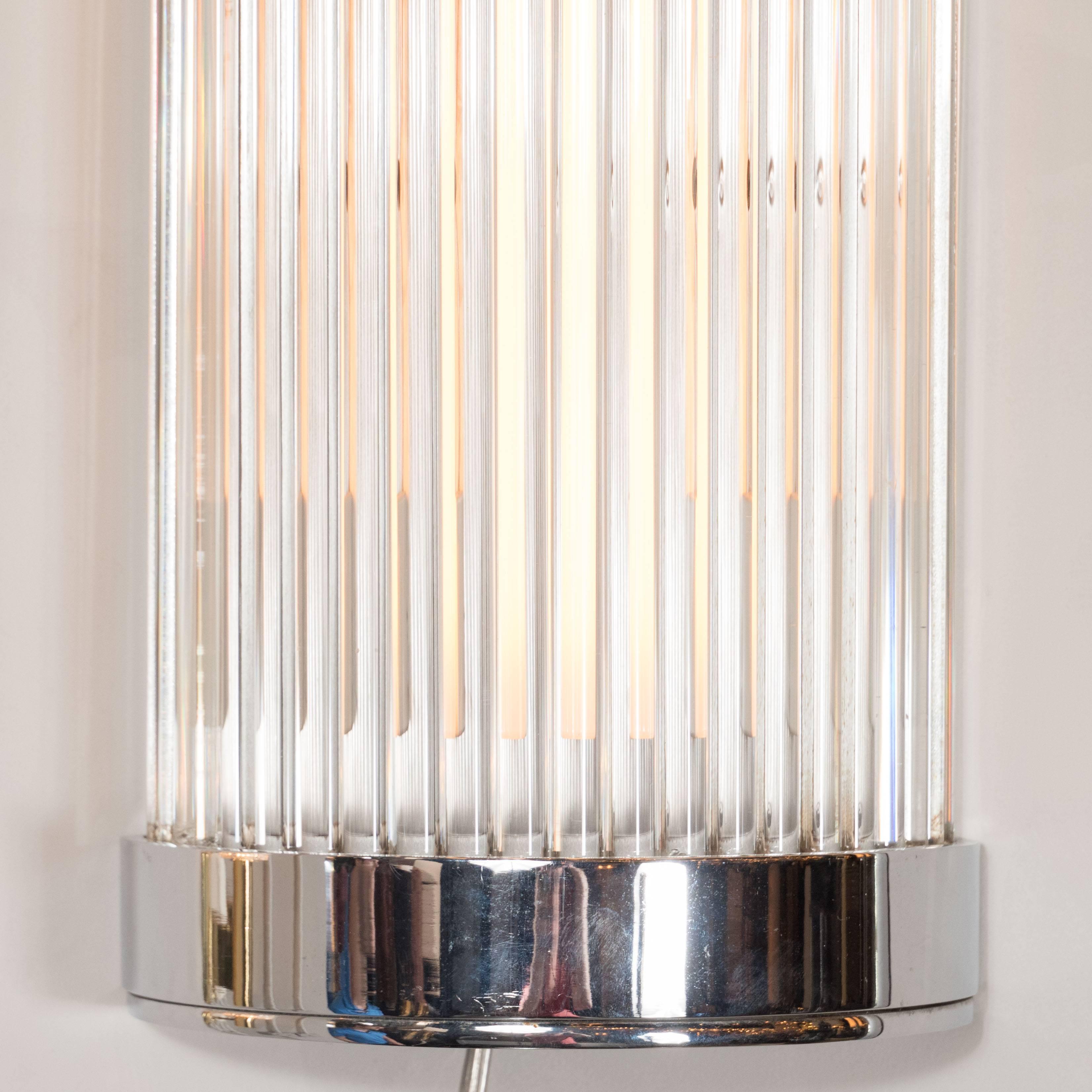 20th Century Pair of Art Deco Streamlined Machine Age Chrome and Glass Rod Sconces
