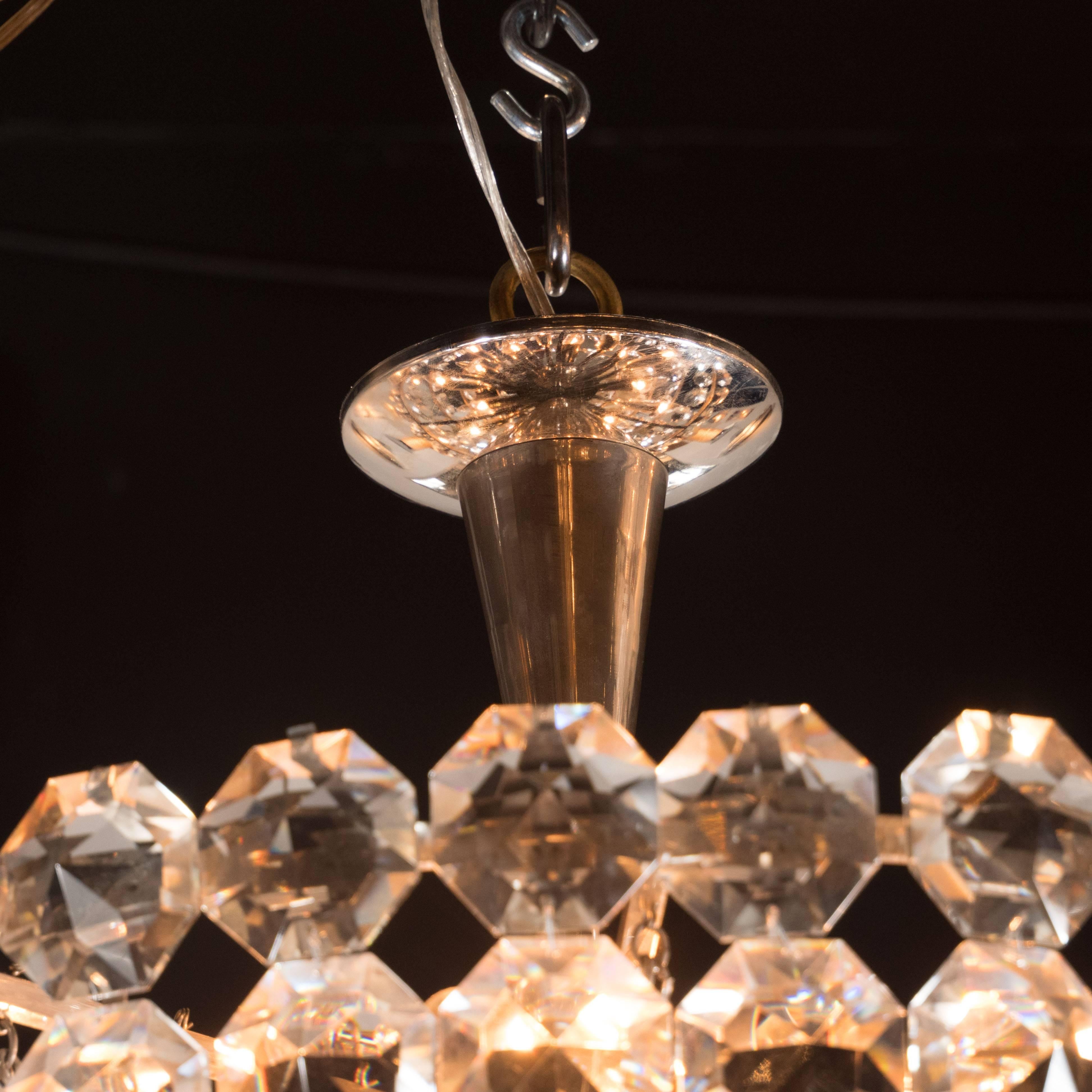 Mid-20th Century Mid-Century Modern Cut Crystal and Nickel Chandelier by Bakalowits & Sohne