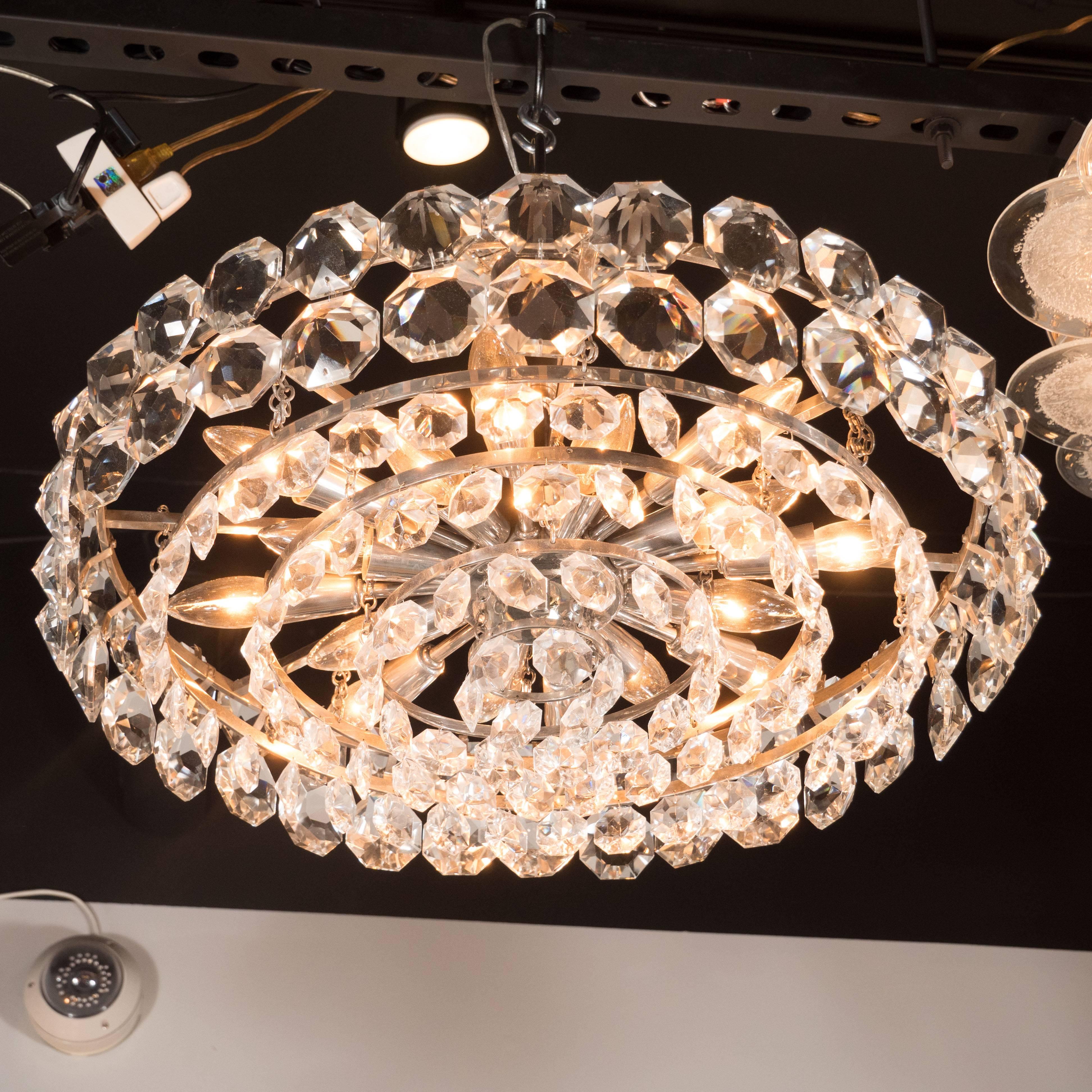 Mid-Century Modern Cut Crystal and Nickel Chandelier by Bakalowits & Sohne In Excellent Condition In New York, NY