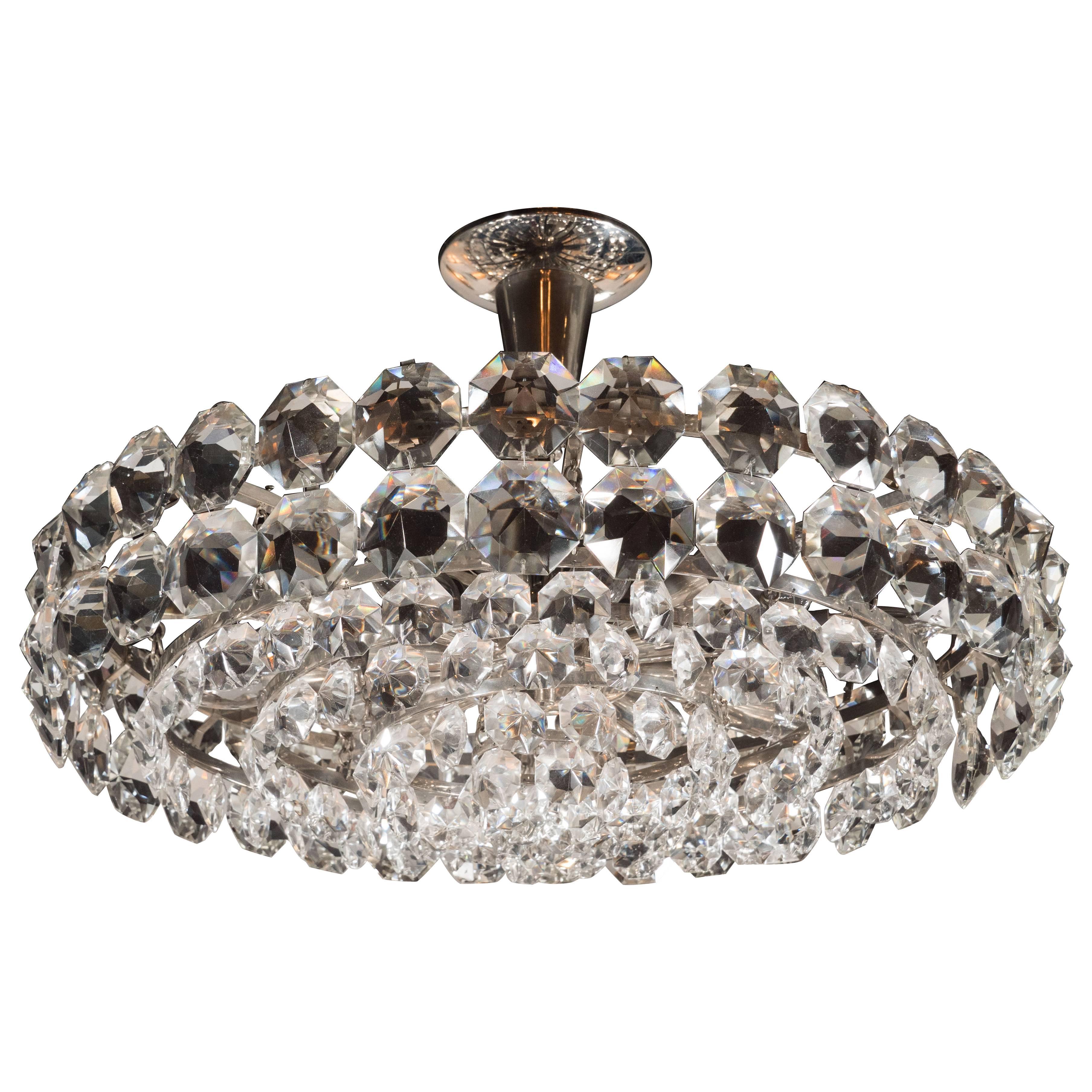 Mid-Century Modern Cut Crystal and Nickel Chandelier by Bakalowits & Sohne