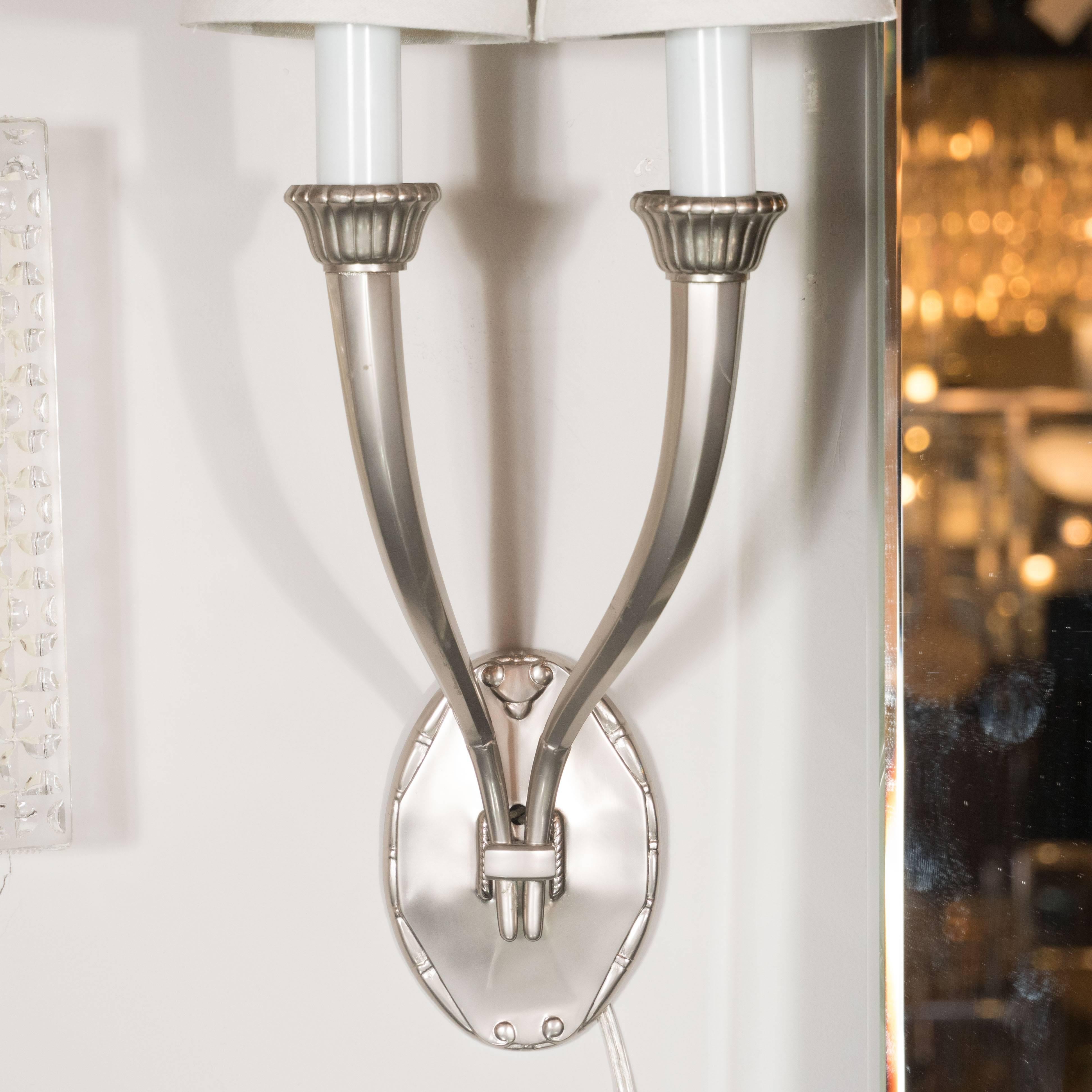 20th Century Set of Four French Art Deco Brushed Nickel Sconces in the Manner of Paul Kiss