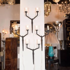 Set of Four Sculptural and Patinated Bronze Sconces, Manner of Diego Giacometti