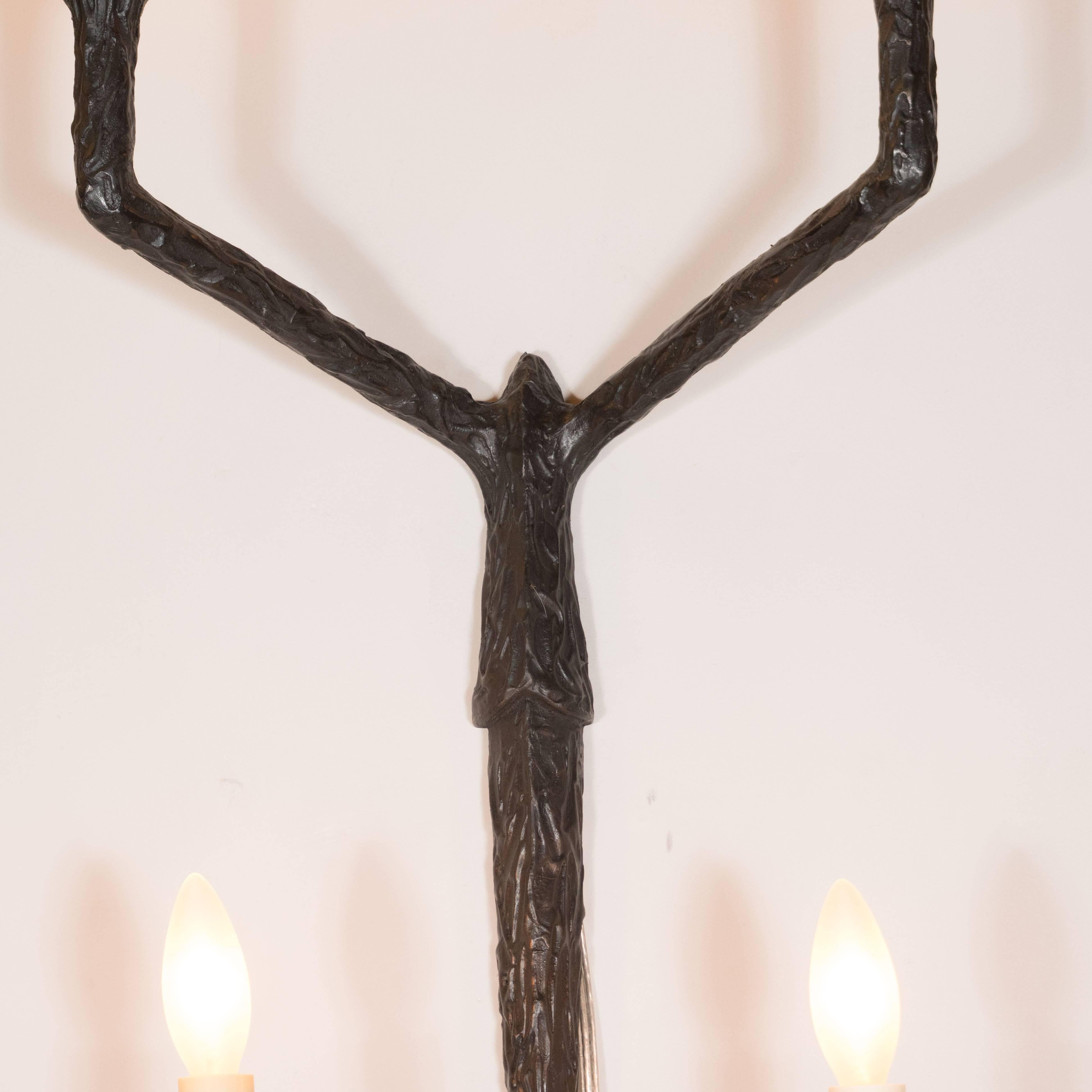 Late 20th Century Set of Four Sculptural and Patinated Bronze Sconces, Manner of Diego Giacometti