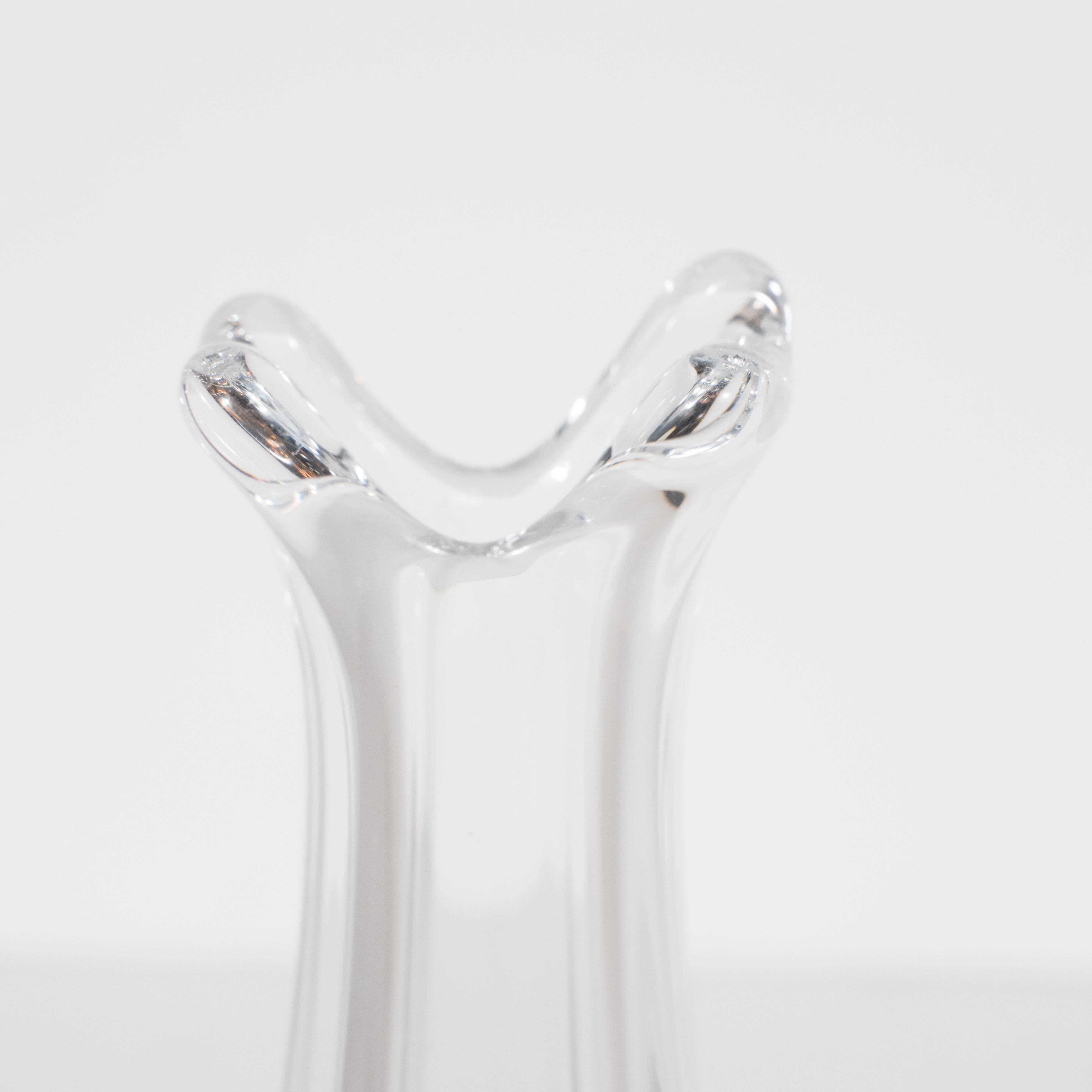 Blown Glass French Mid-Century Modern Translucent Sinuous Glass Vase by Daum France