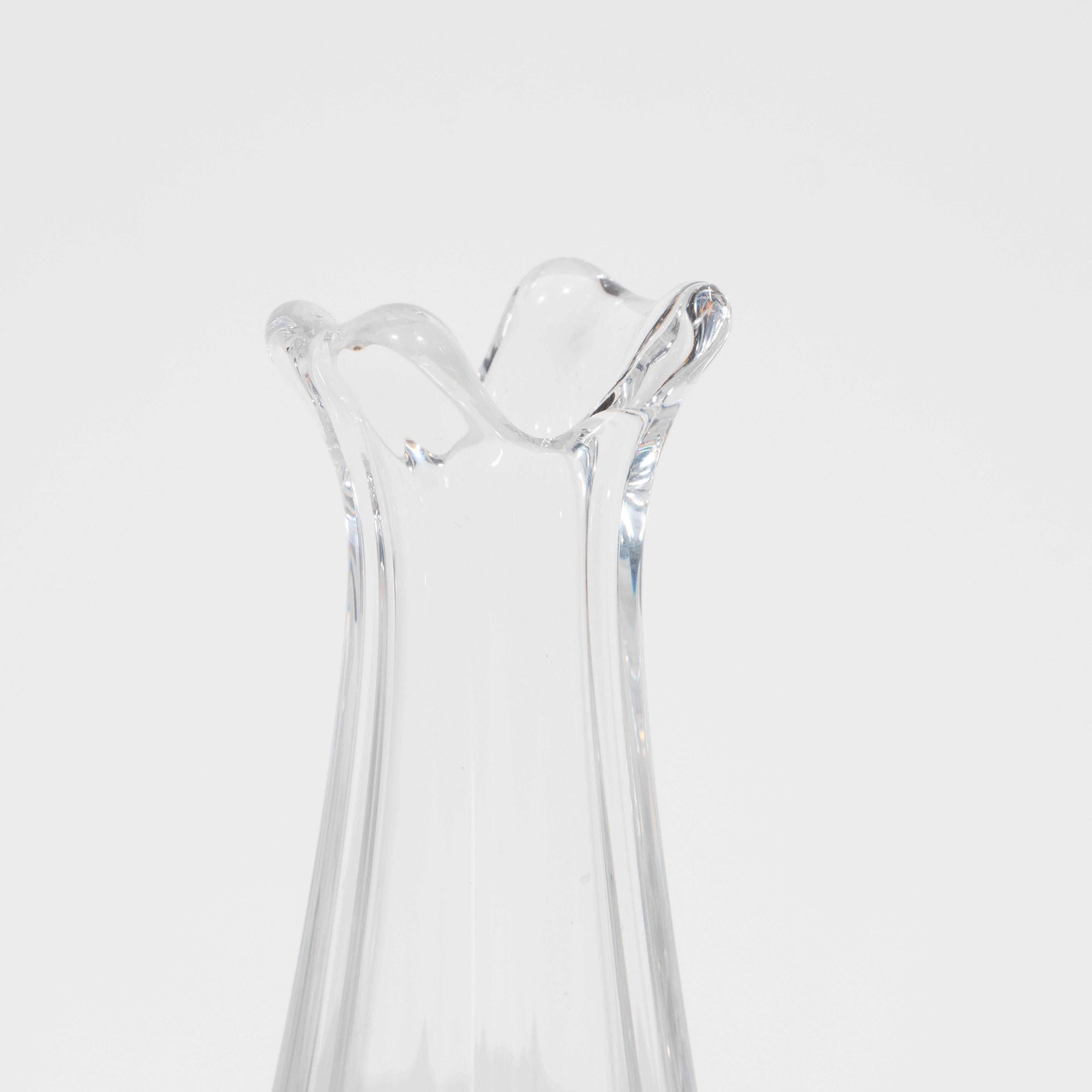 French Mid-Century Modern Translucent Sinuous Glass Vase by Daum France 1