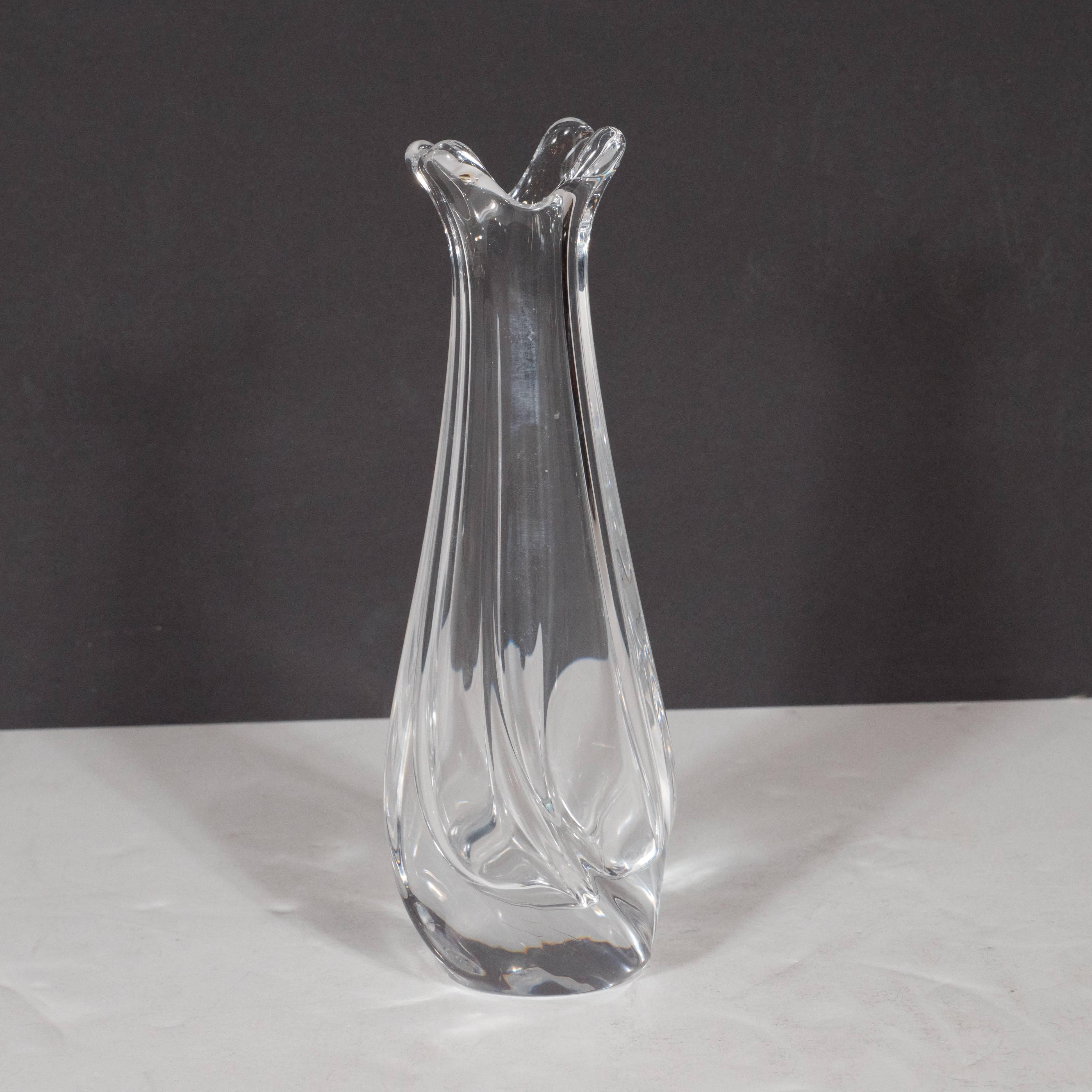 French Mid-Century Modern Translucent Sinuous Glass Vase by Daum France In Excellent Condition In New York, NY