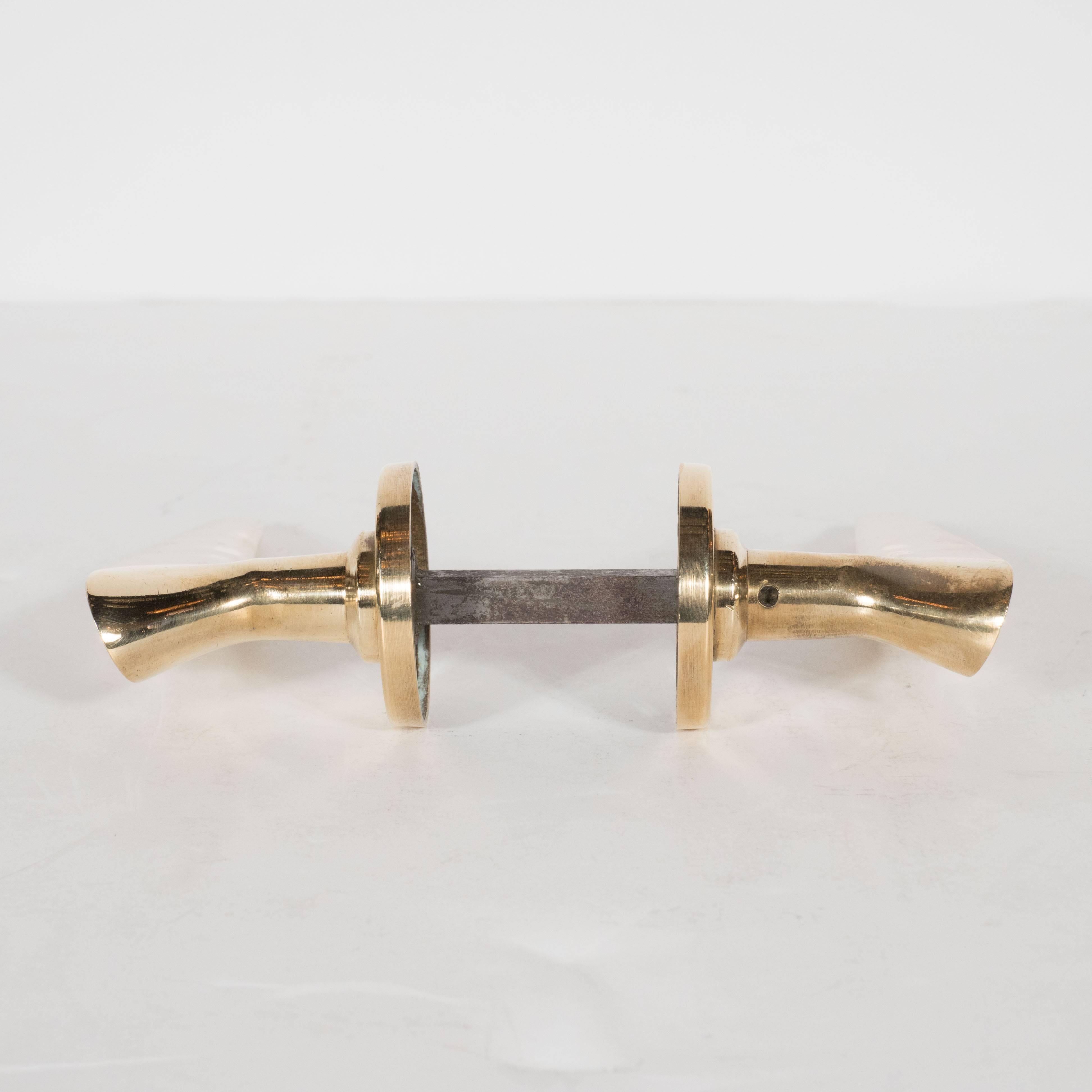 Mid-20th Century Seven Mid-Century Modern Polished Brass Door Handles in the Manner of Gio Ponti