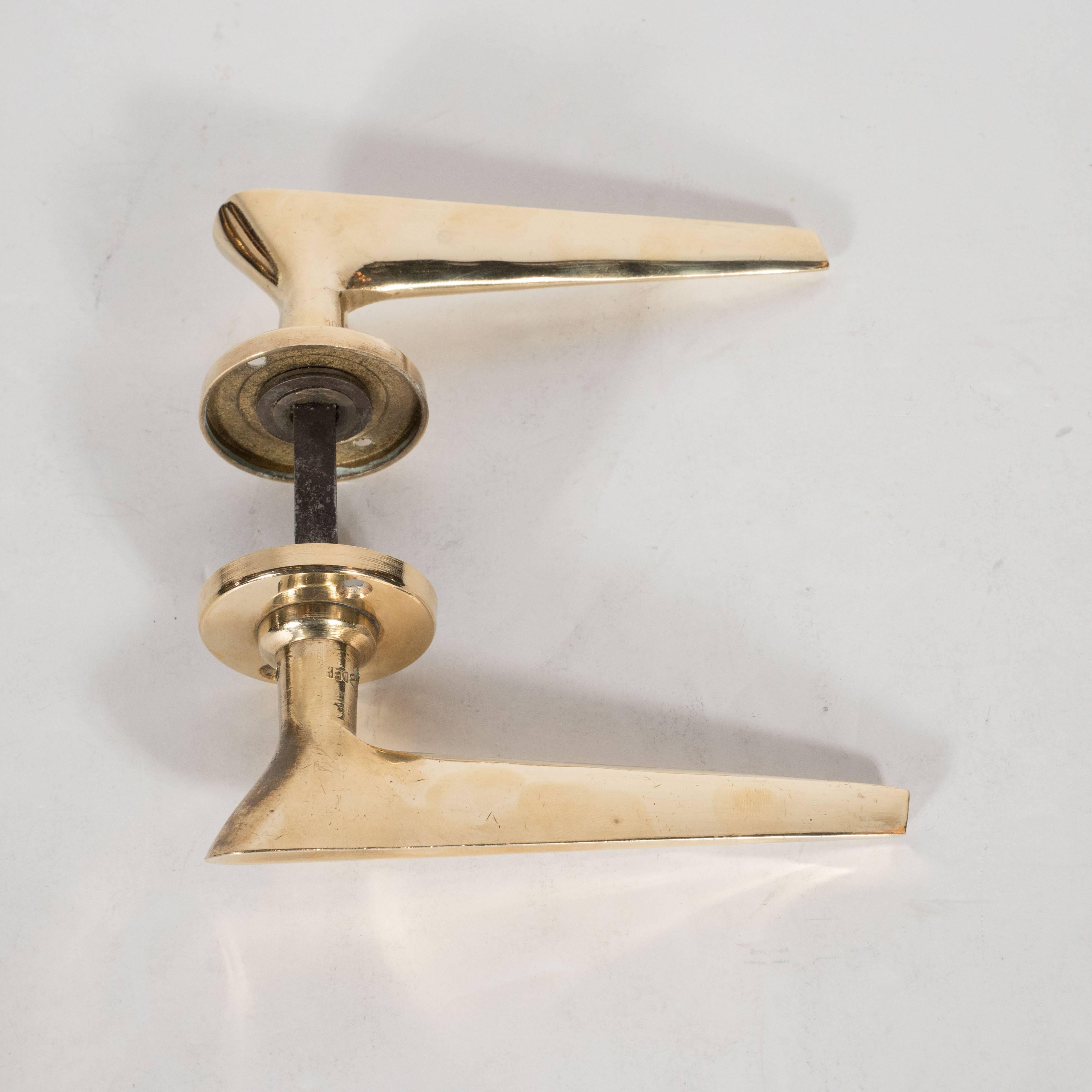 Italian Seven Mid-Century Modern Polished Brass Door Handles in the Manner of Gio Ponti