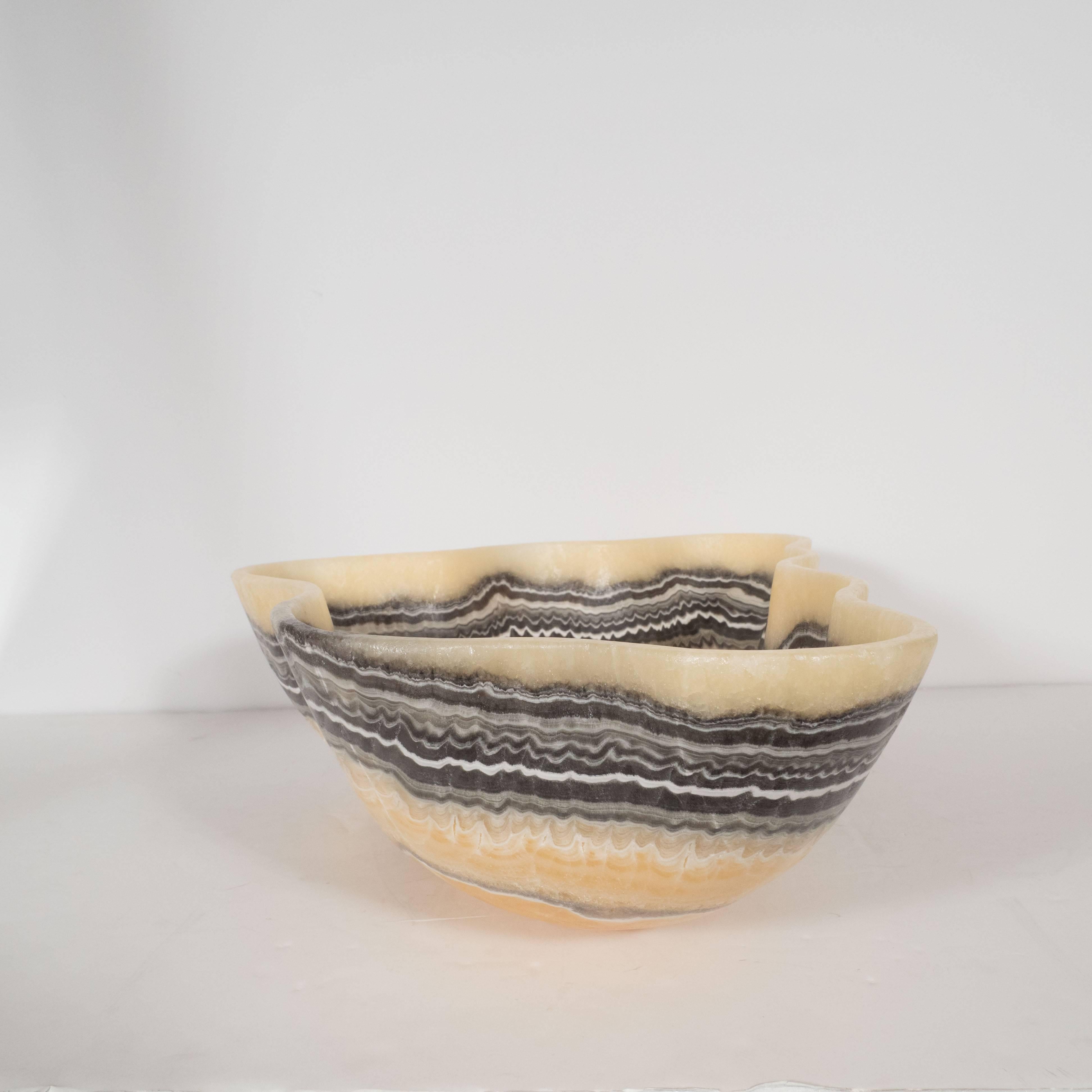 Sophisticated Organic Modern Agate Bowl in Grisaille and Honeyed Tones 3