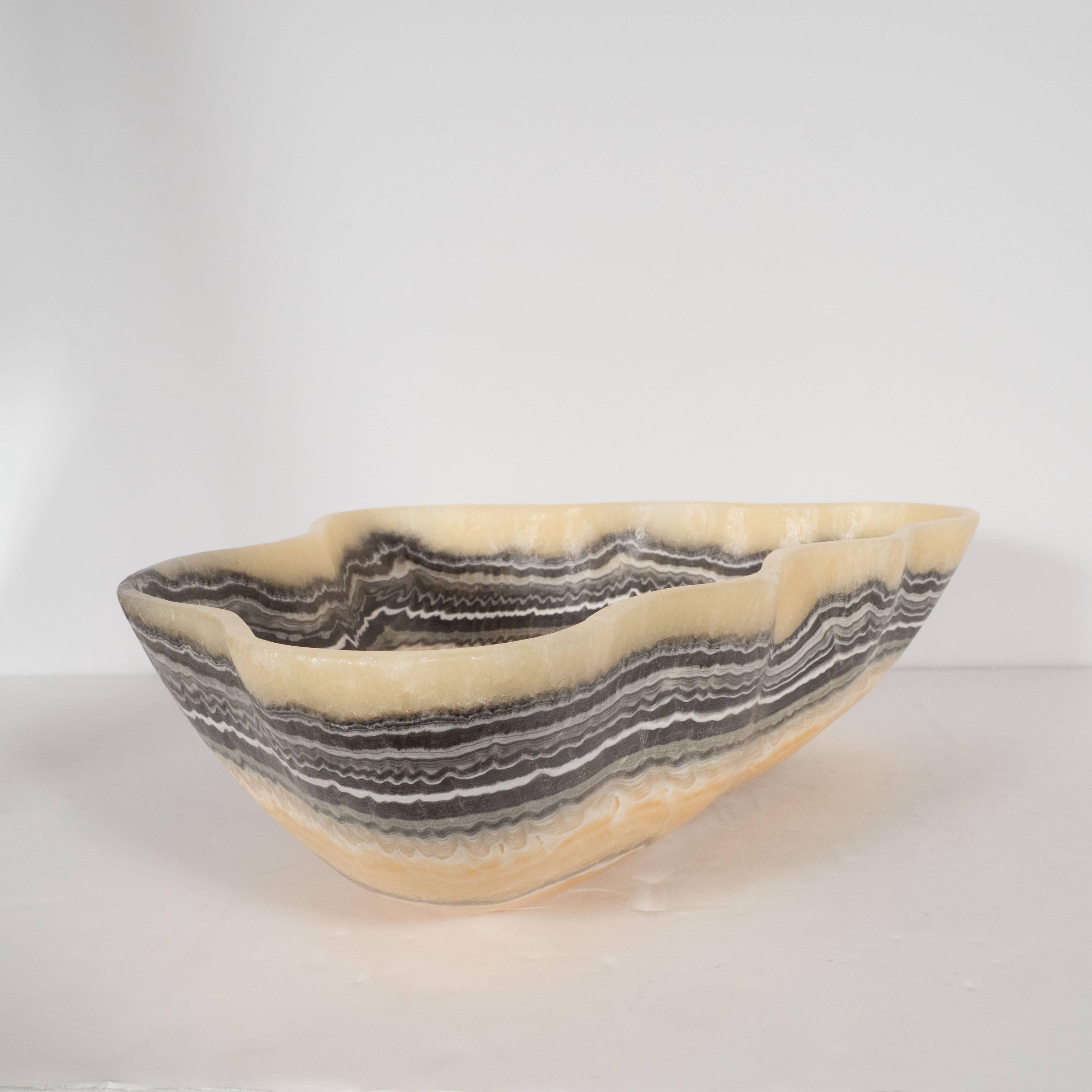 Sophisticated Organic Modern Agate Bowl in Grisaille and Honeyed Tones 4