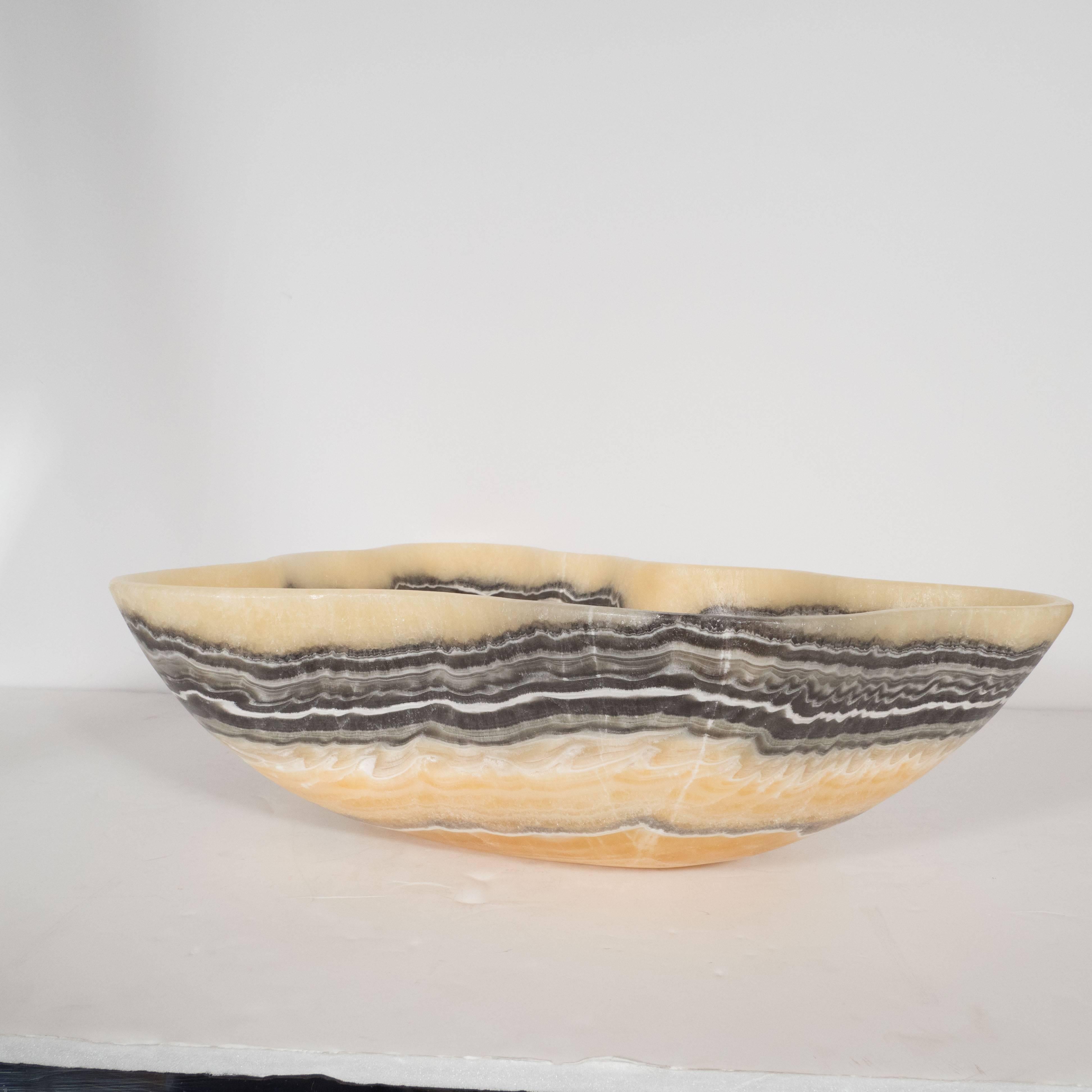 Sophisticated Organic Modern Agate Bowl in Grisaille and Honeyed Tones 2