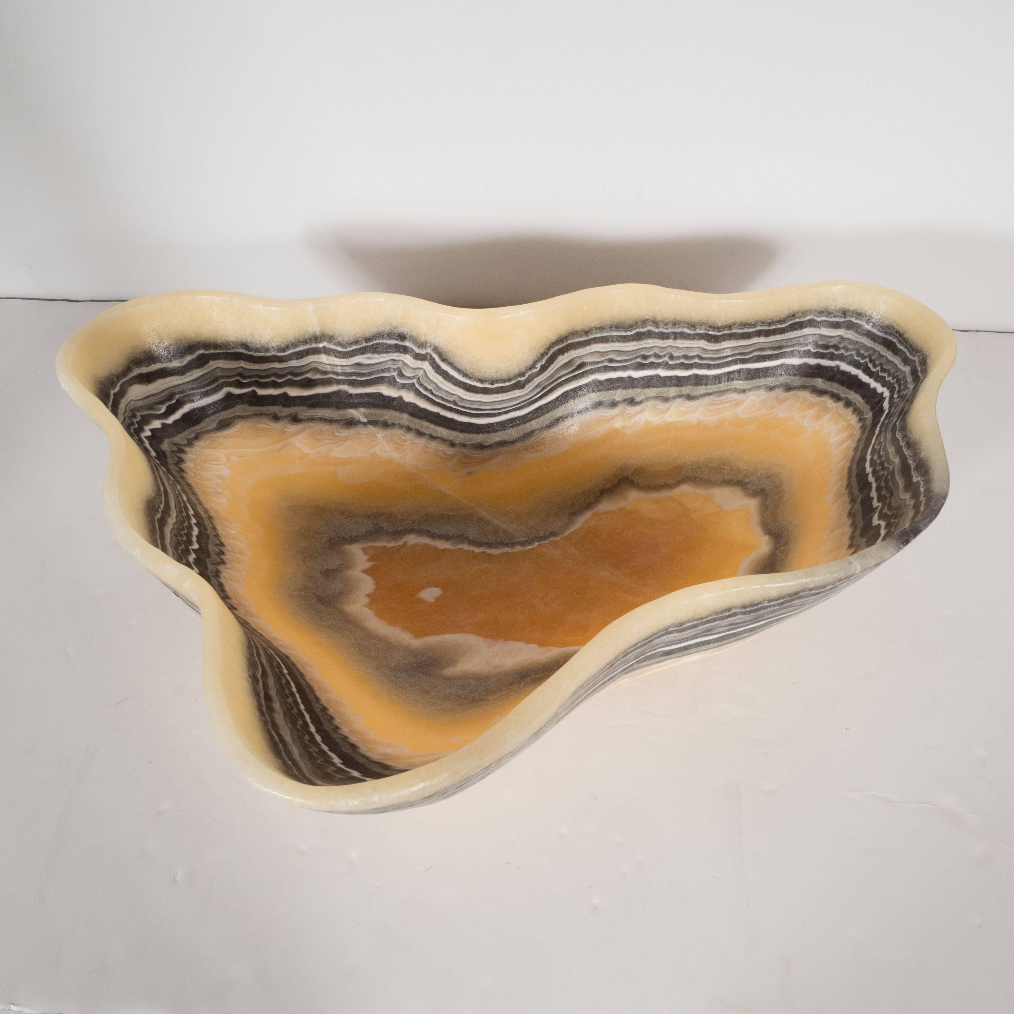 Brazilian Sophisticated Organic Modern Agate Bowl in Grisaille and Honeyed Tones