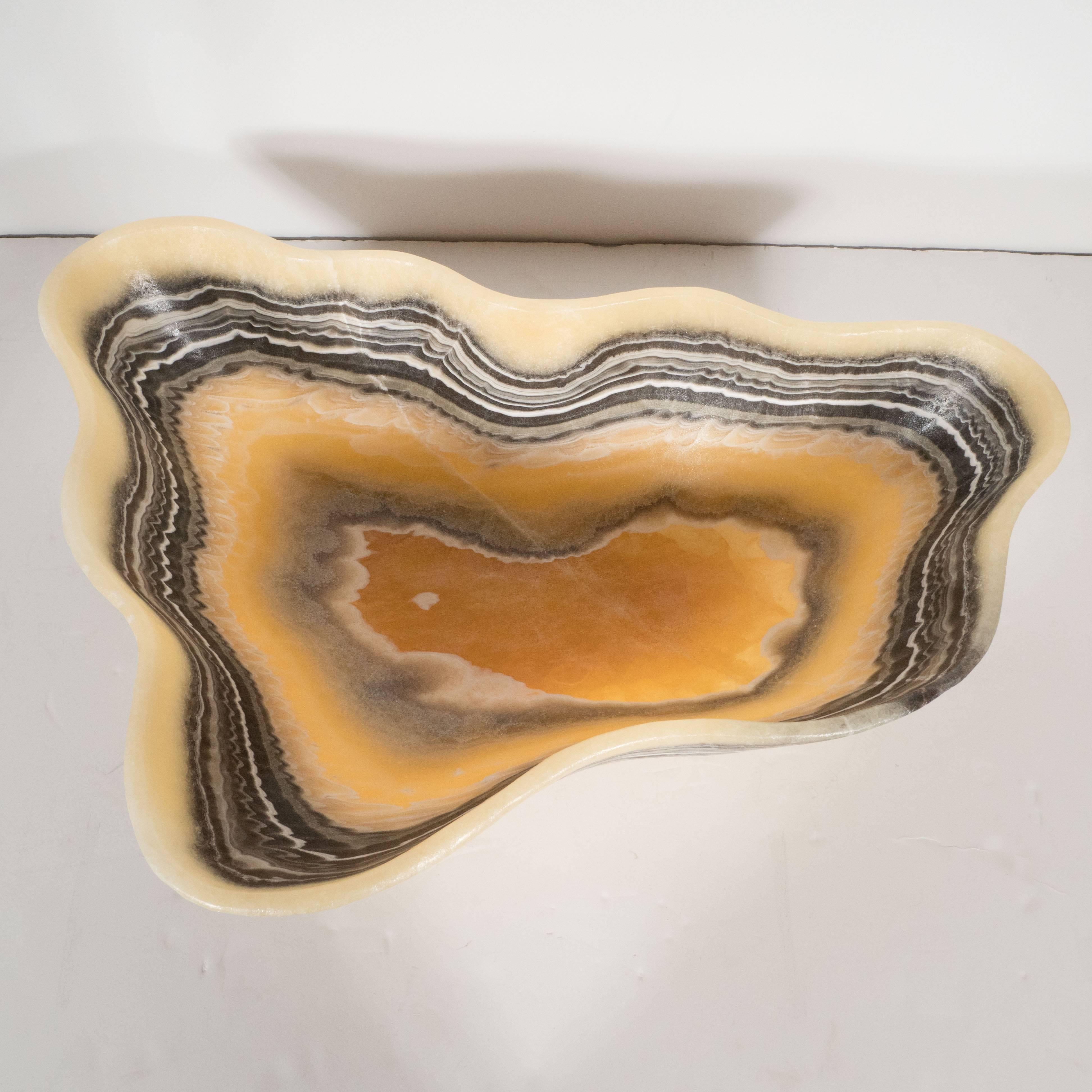 Contemporary Sophisticated Organic Modern Agate Bowl in Grisaille and Honeyed Tones