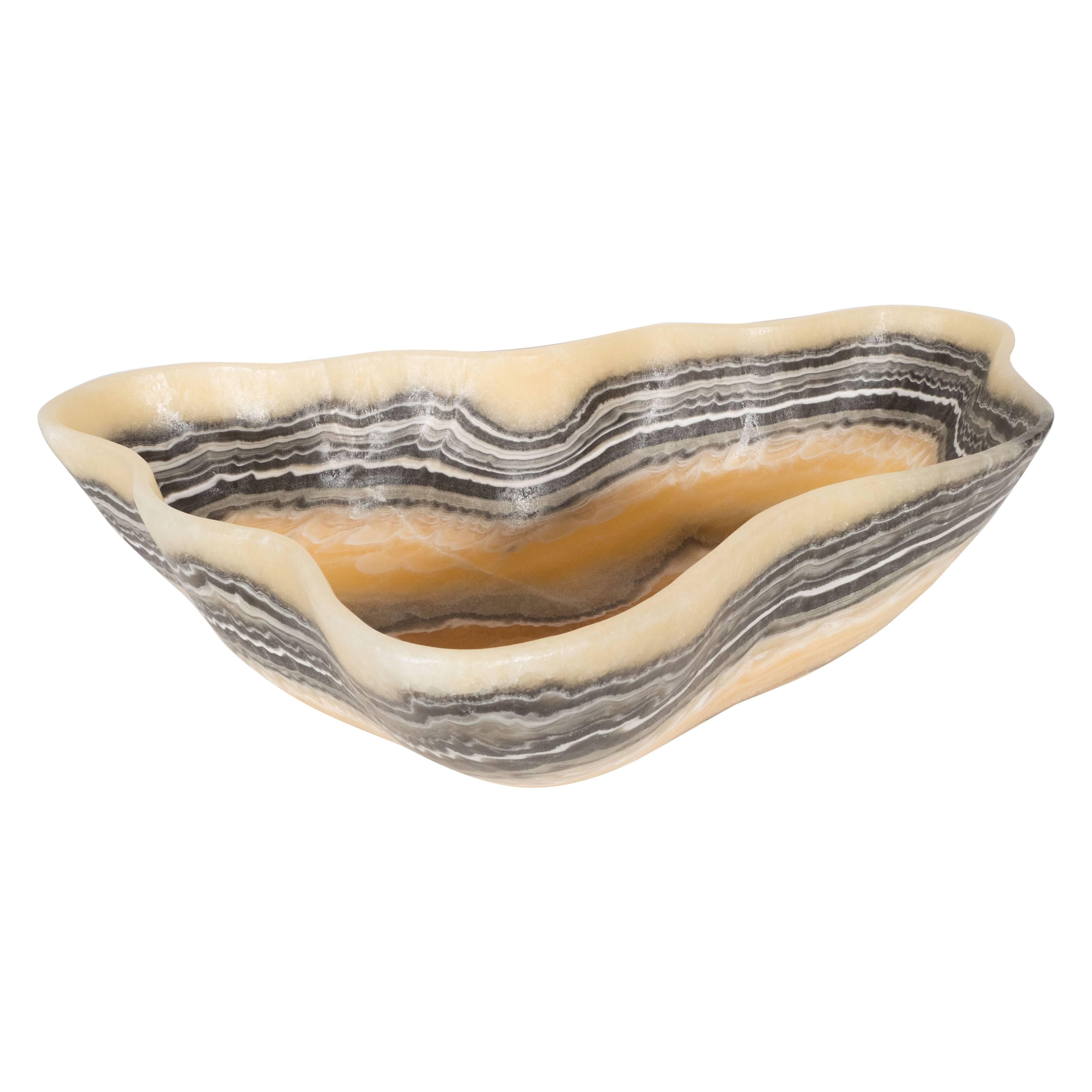 Sophisticated Organic Modern Agate Bowl in Grisaille and Honeyed Tones