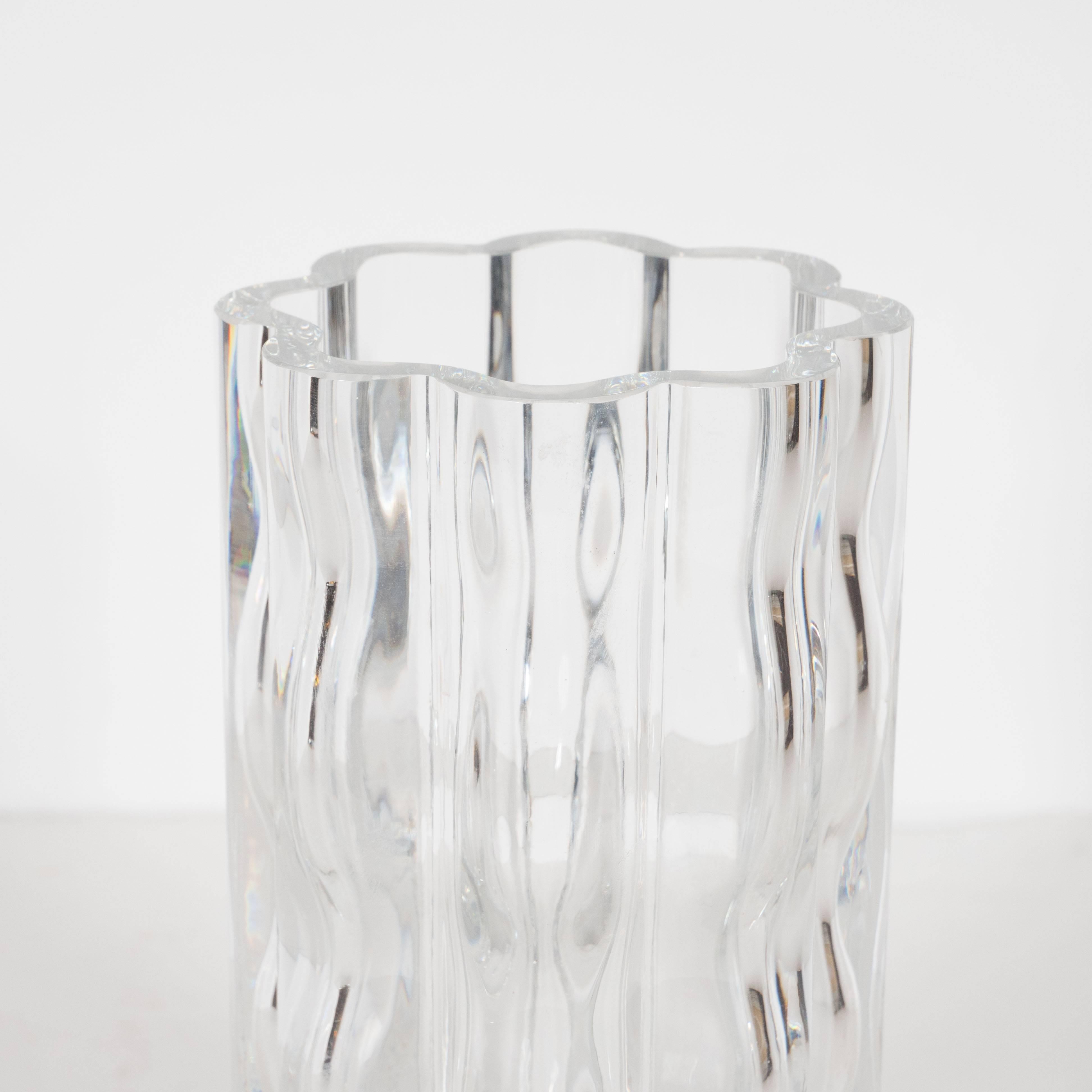 Swedish Mid-Century Modern Translucent Handblown Rippled Glass Vase by Orrefors  1