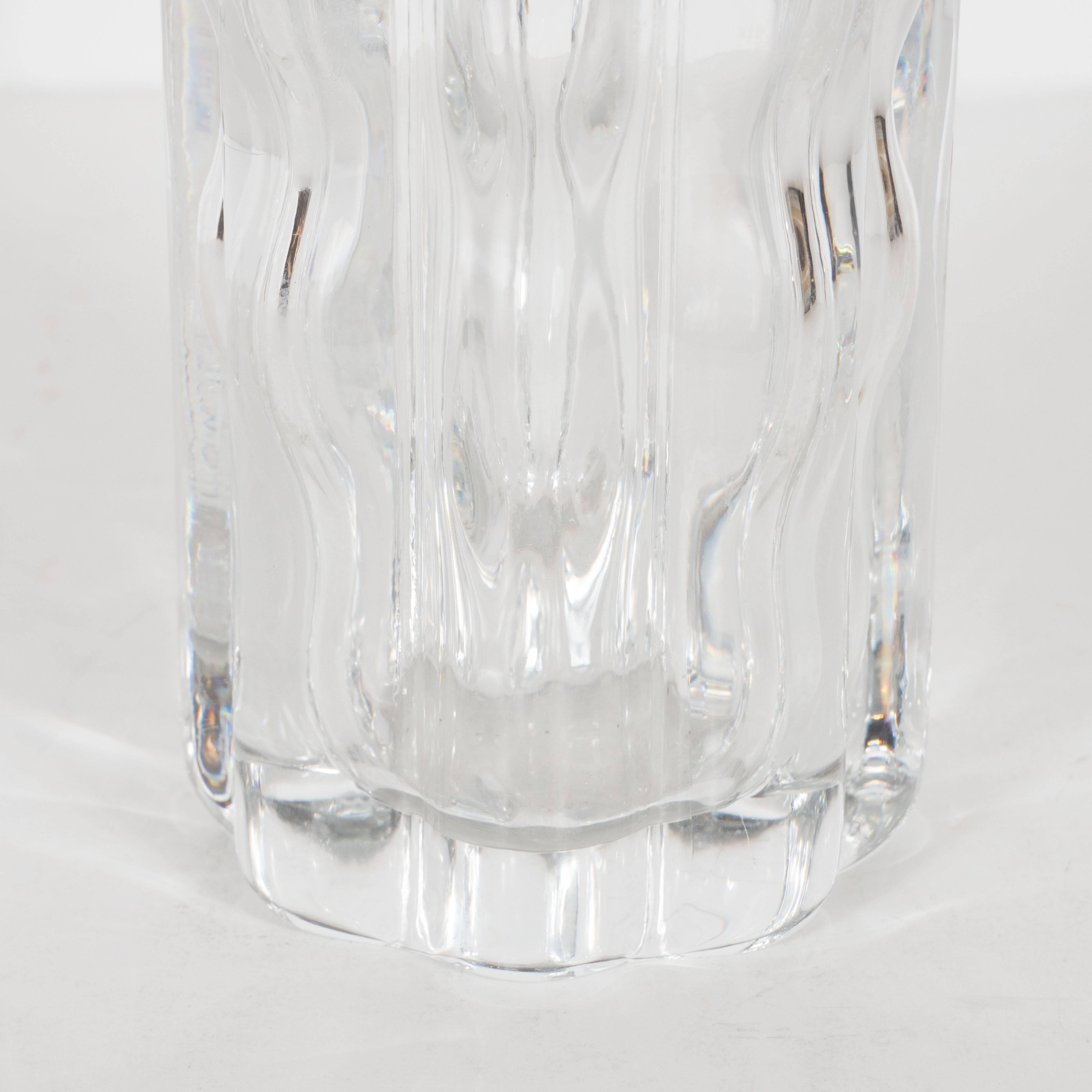 Swedish Mid-Century Modern Translucent Handblown Rippled Glass Vase by Orrefors  2
